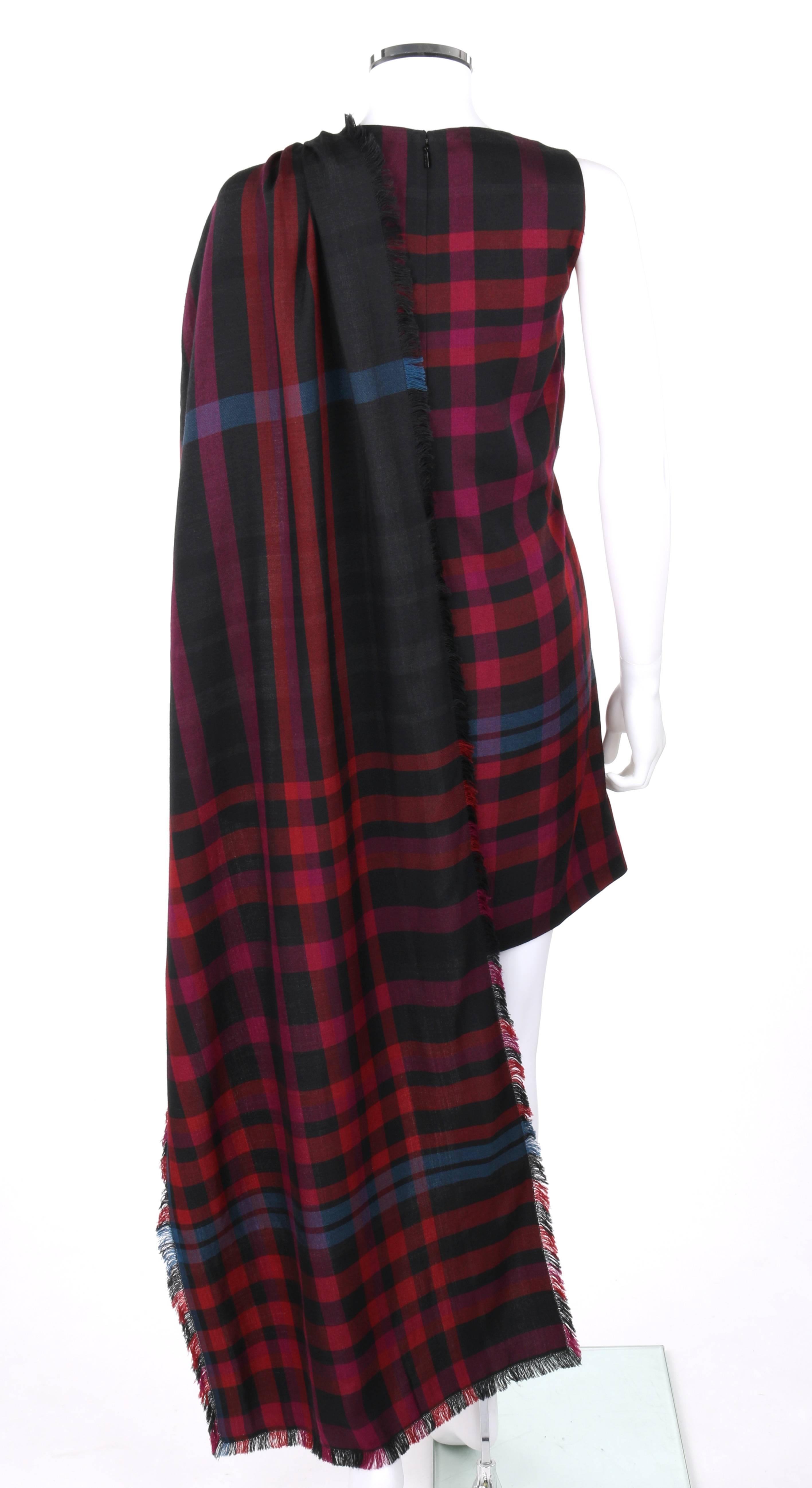 Black GUCCI A/W 2008 Red & Blue Tartan Plaid Wool Silk Kilt Shift Dress NWT