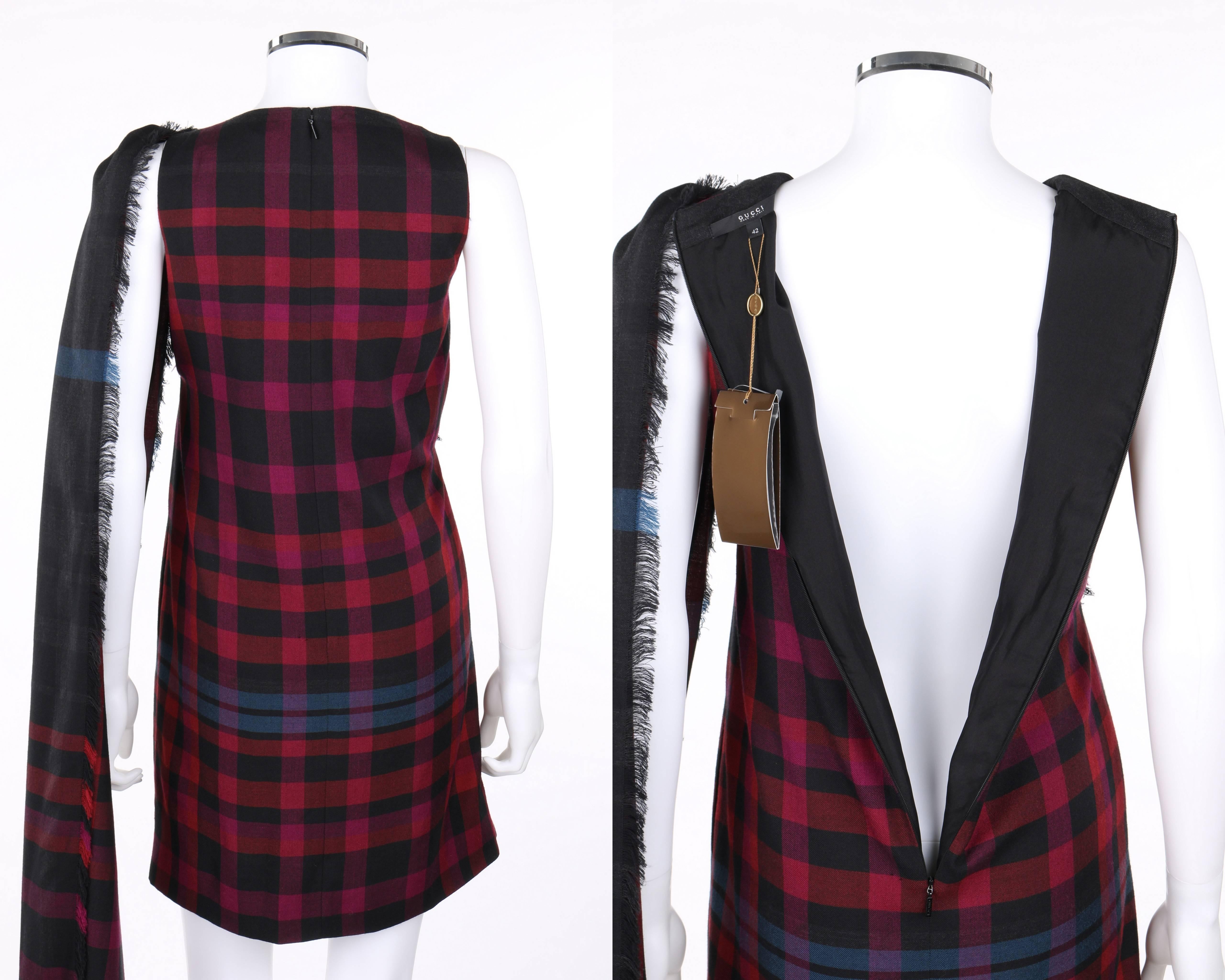 GUCCI A/W 2008 Red & Blue Tartan Plaid Wool Silk Kilt Shift Dress NWT In New Condition In Thiensville, WI