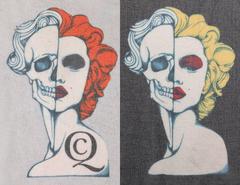 ALEXANDER McQUEEN c.2008 Marilyn Monroe Skull Print Pop Art Silk Scarf RARE