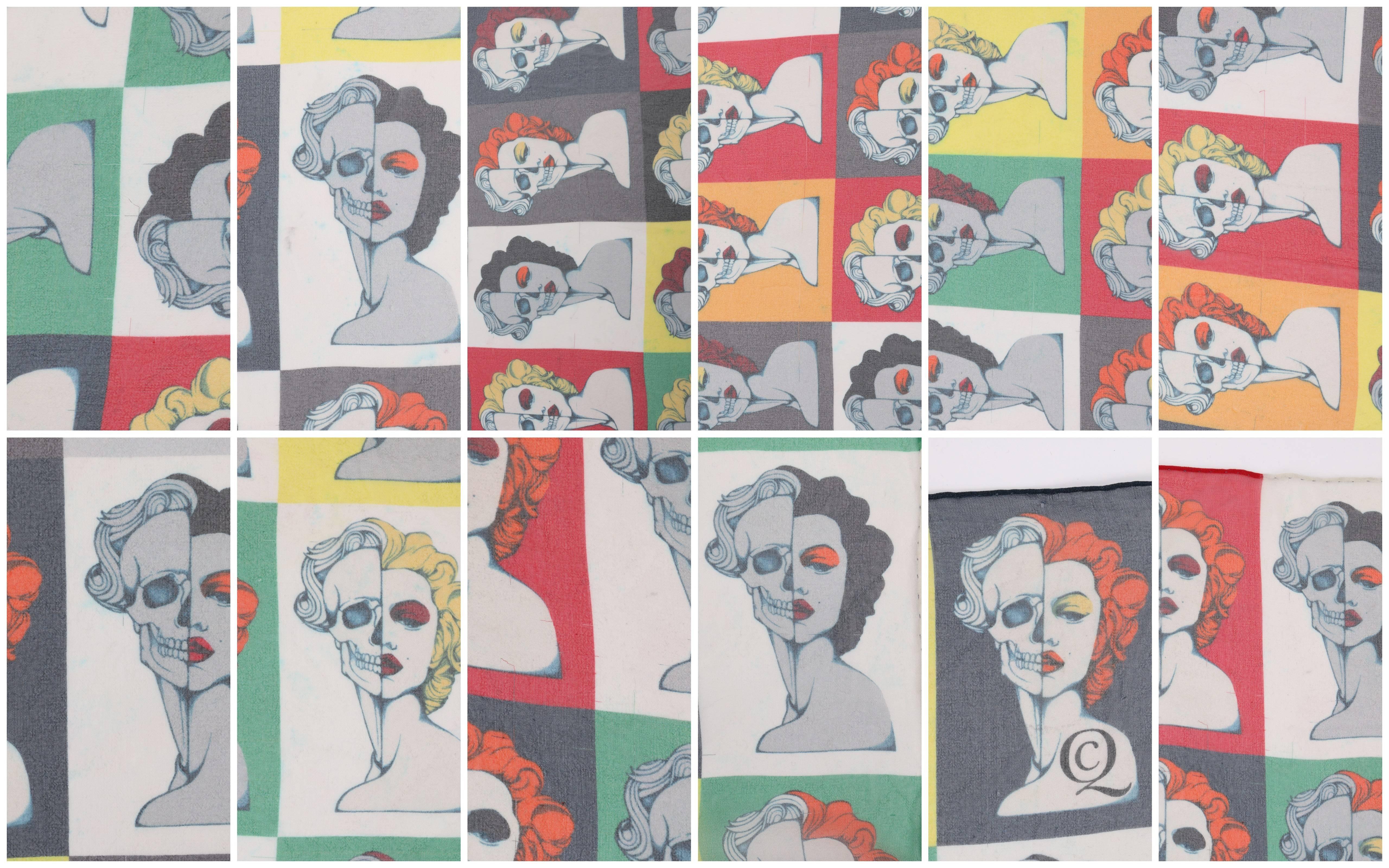 ALEXANDER McQUEEN c.2008 Marilyn Monroe Skull Print Pop Art Silk Scarf RARE 2