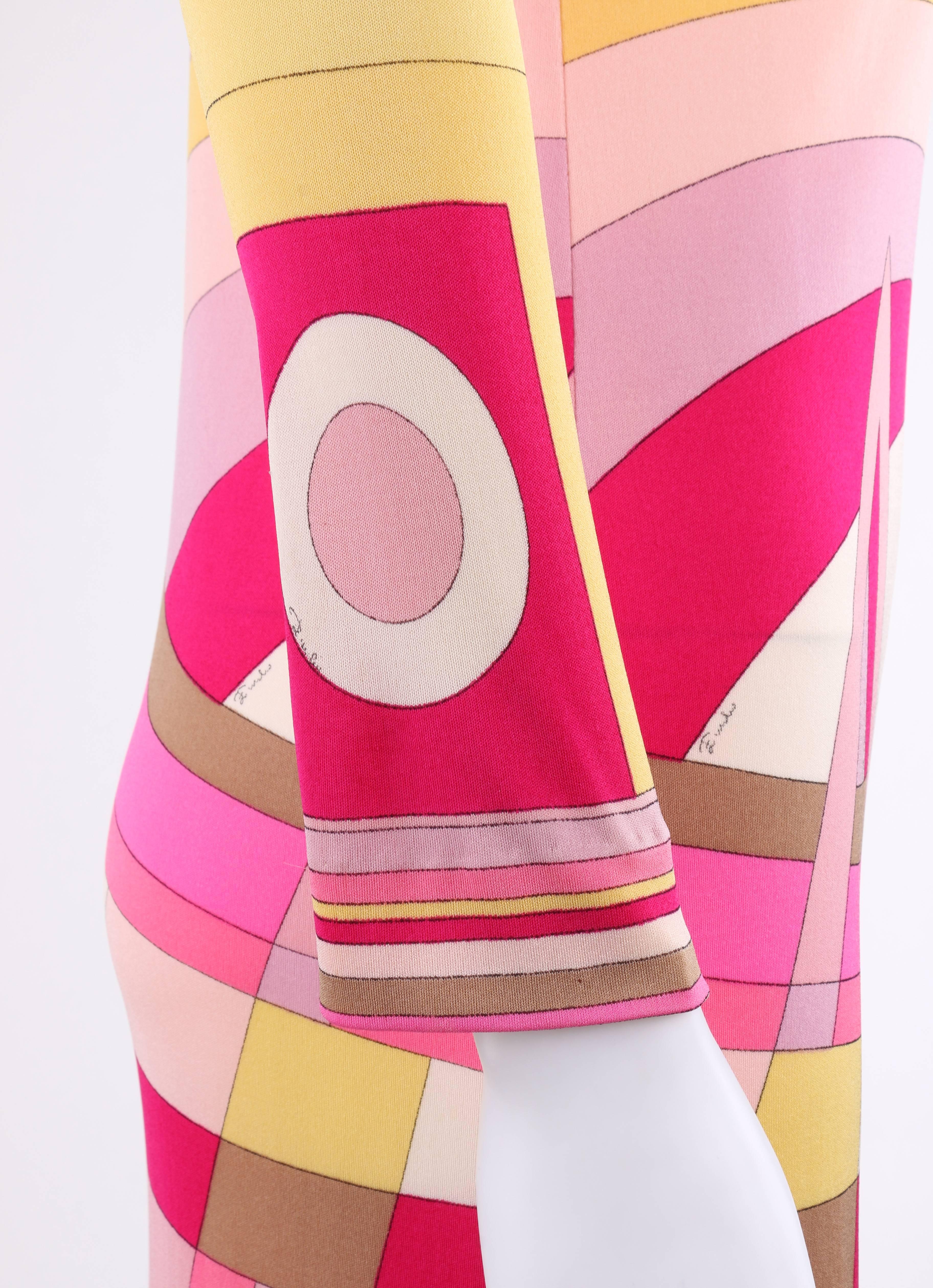 Women's EMILIO PUCCI c.1968 Pink Multicolor Op Art Signature Print Silk Shift Dress For Sale