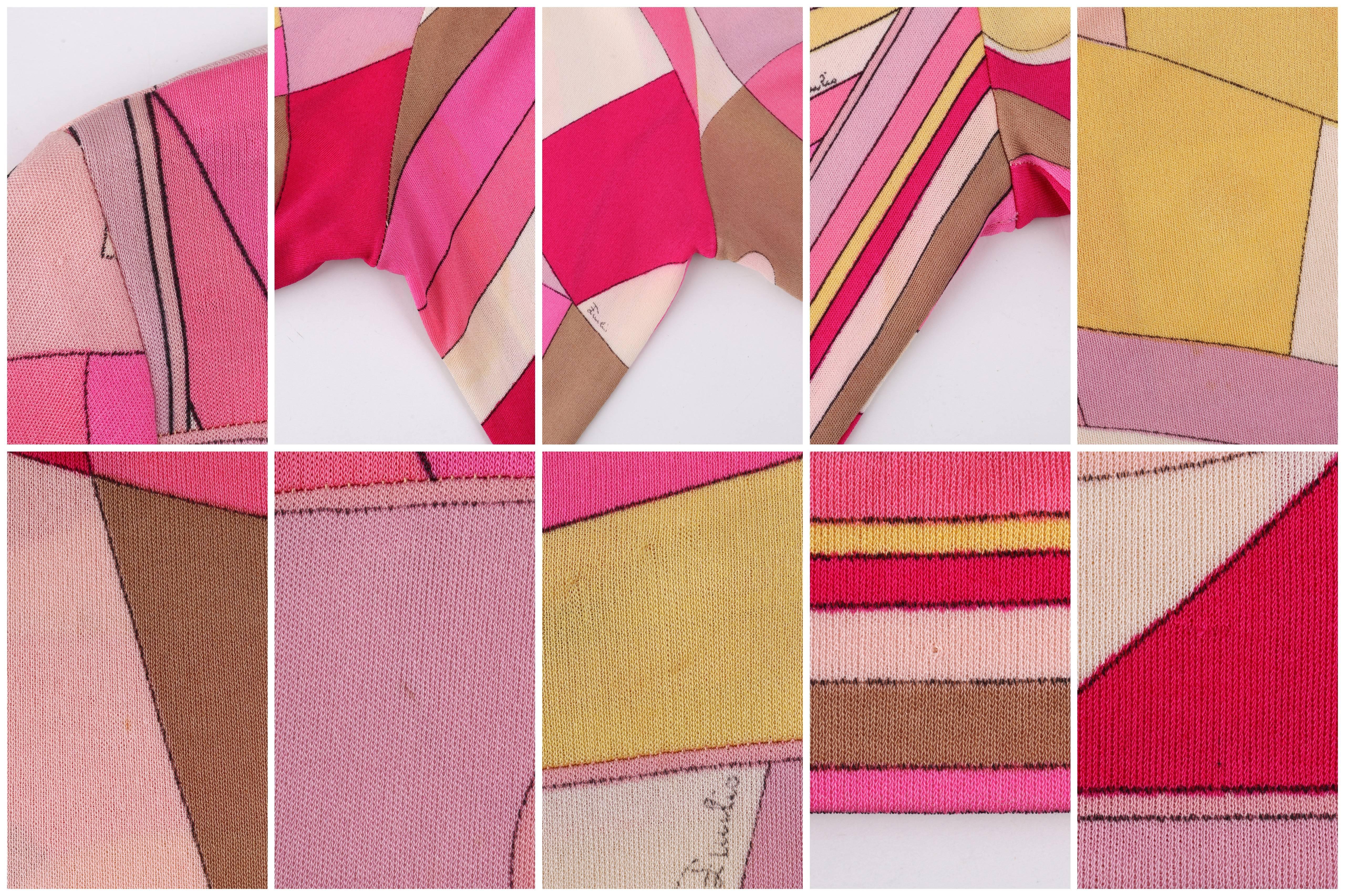 EMILIO PUCCI c.1968 Pink Multicolor Op Art Signature Print Silk Shift Dress For Sale 2