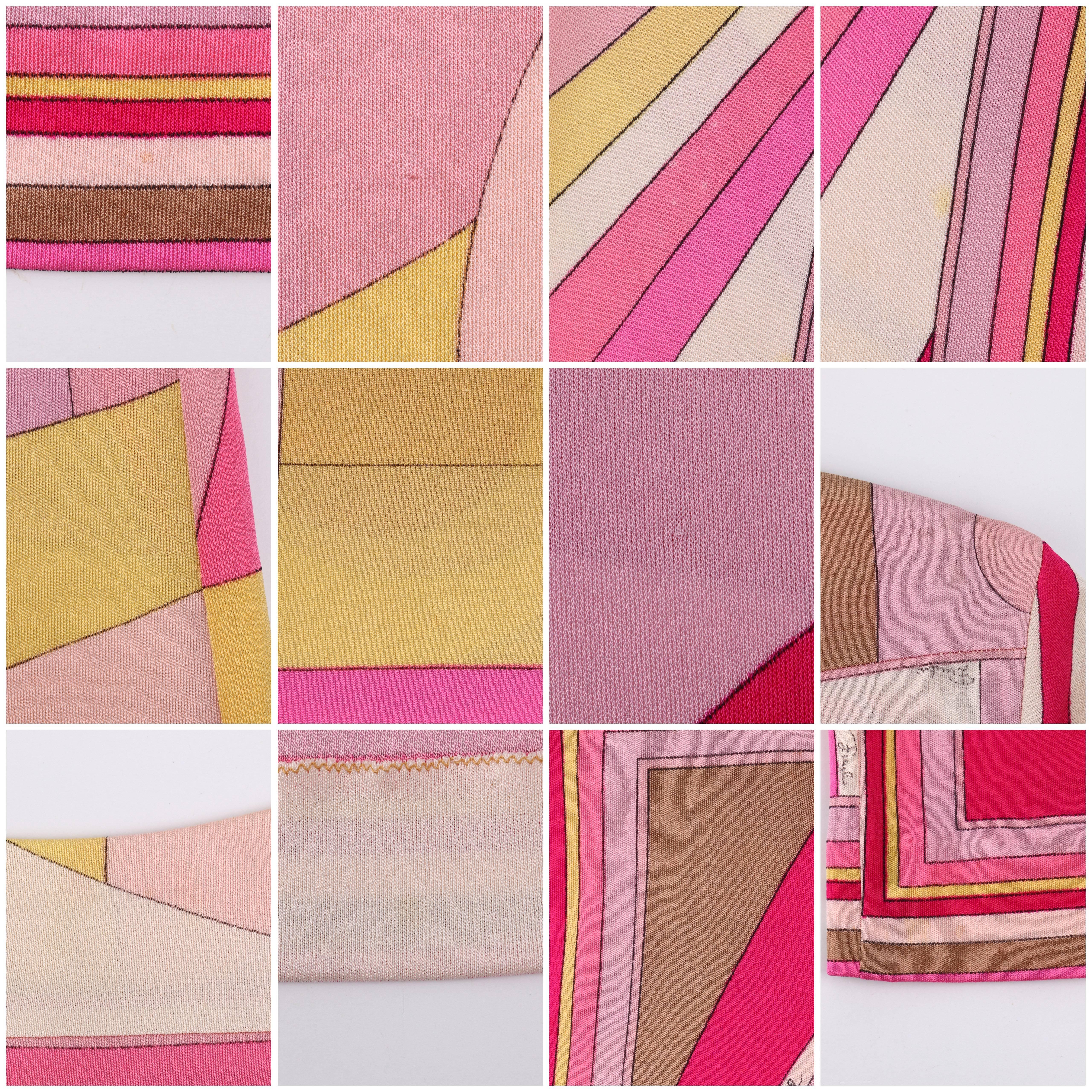 EMILIO PUCCI c.1968 Pink Multicolor Op Art Signature Print Silk Shift Dress For Sale 3