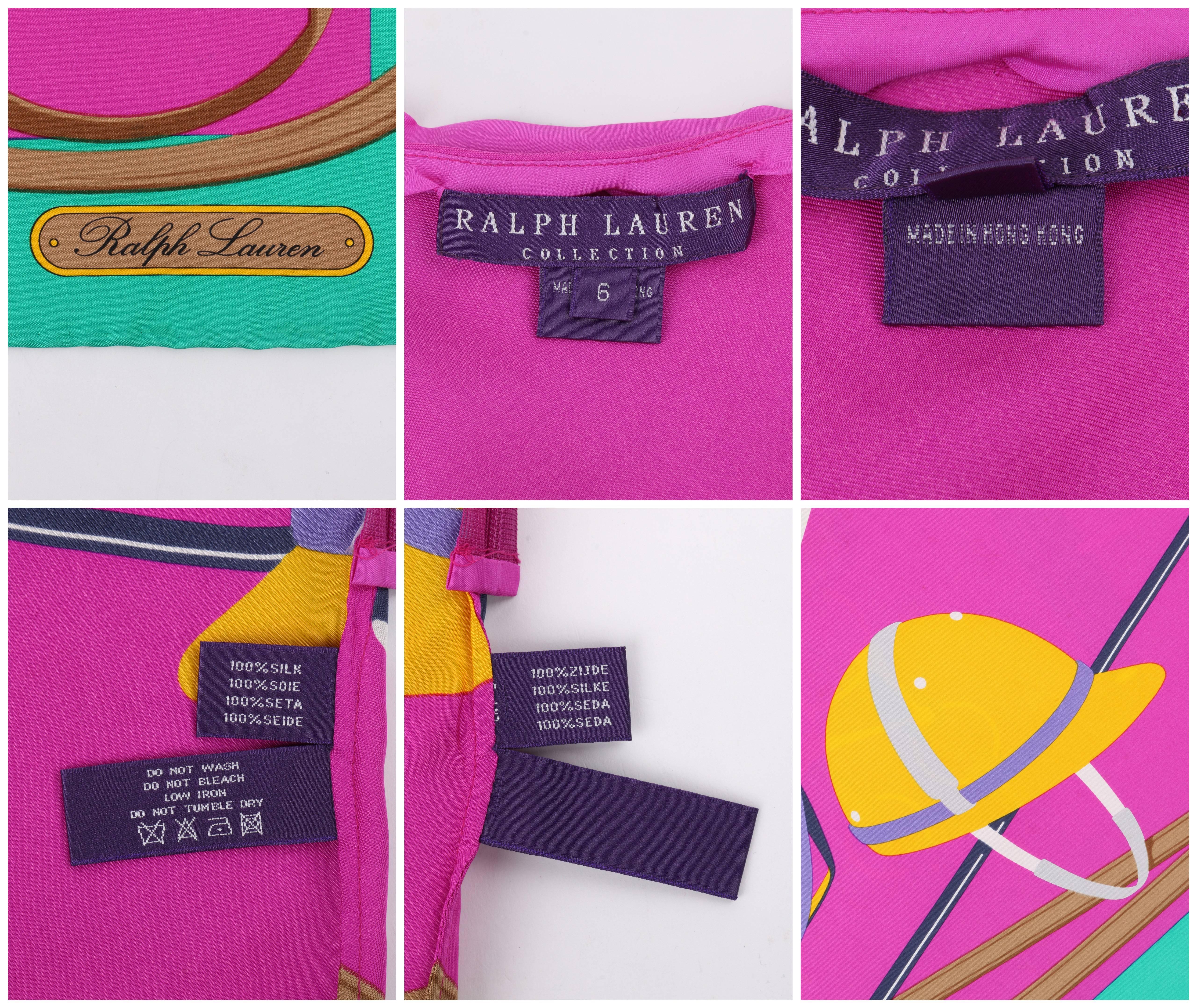 RALPH LAUREN COLLECTION Silk Equestrian Polo Theme One Shoulder Scarf Blouse Top 1