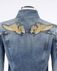 McQ ALEXANDER McQUEEN Cotton Stone Wash Denim Blue Jean Skull Wings Jacket RARE