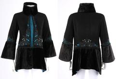 COUTURE c.1910's Edwardian Black Peacock Blue Velvet Detail Embroidered Jacket