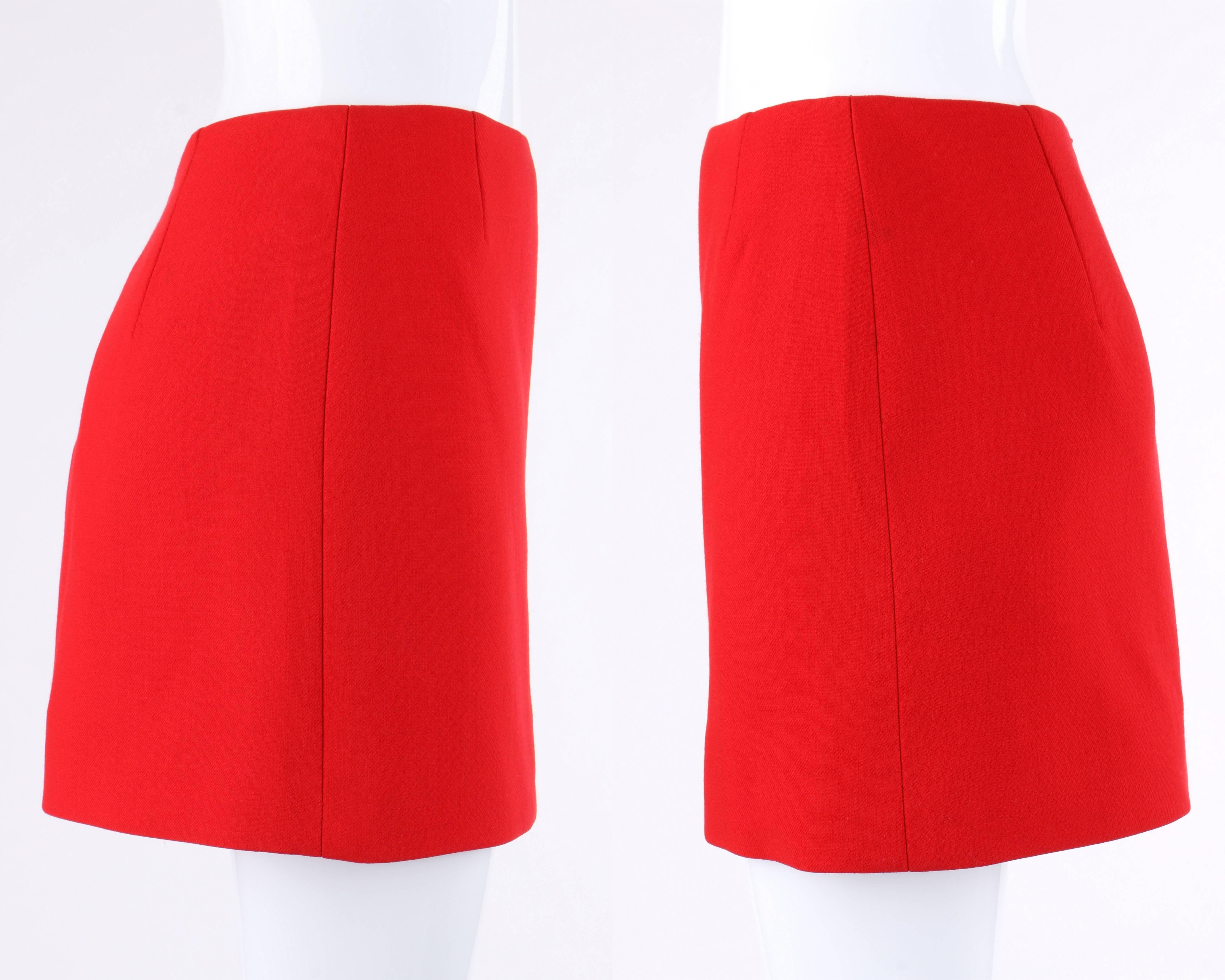 DOLCE & GABBANA A/W 1995 2 Piece Red 100% Wool Blazer Mini Skirt Suit Set In Excellent Condition In Thiensville, WI