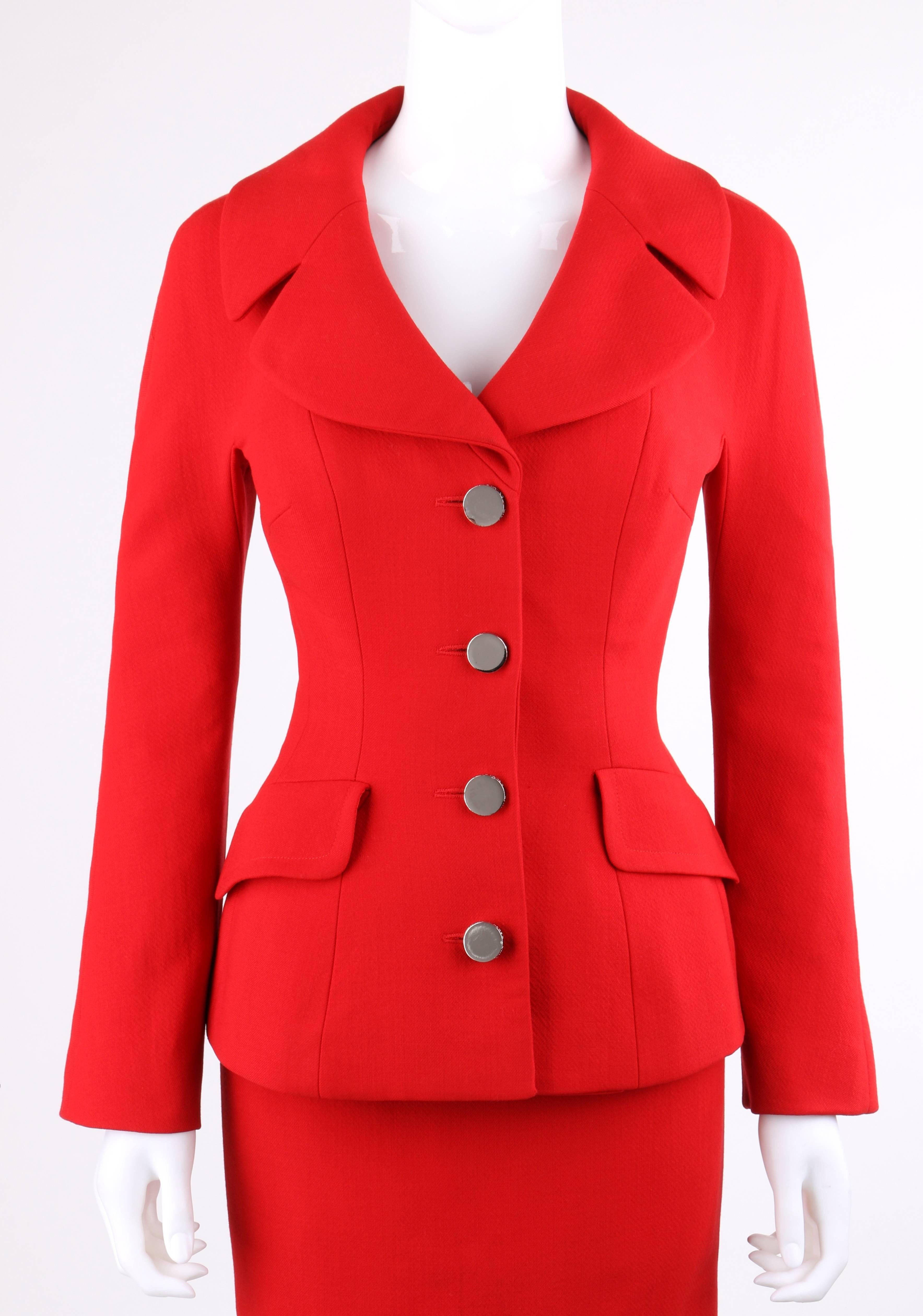 Dolce & Gabbana Autumn/Winter 1995 two piece red 100% wool skirt suit from the controversial 