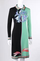 EMILIO PUCCI c.1970's Mint Green & Black Colorblock Floral Signature Print Dress