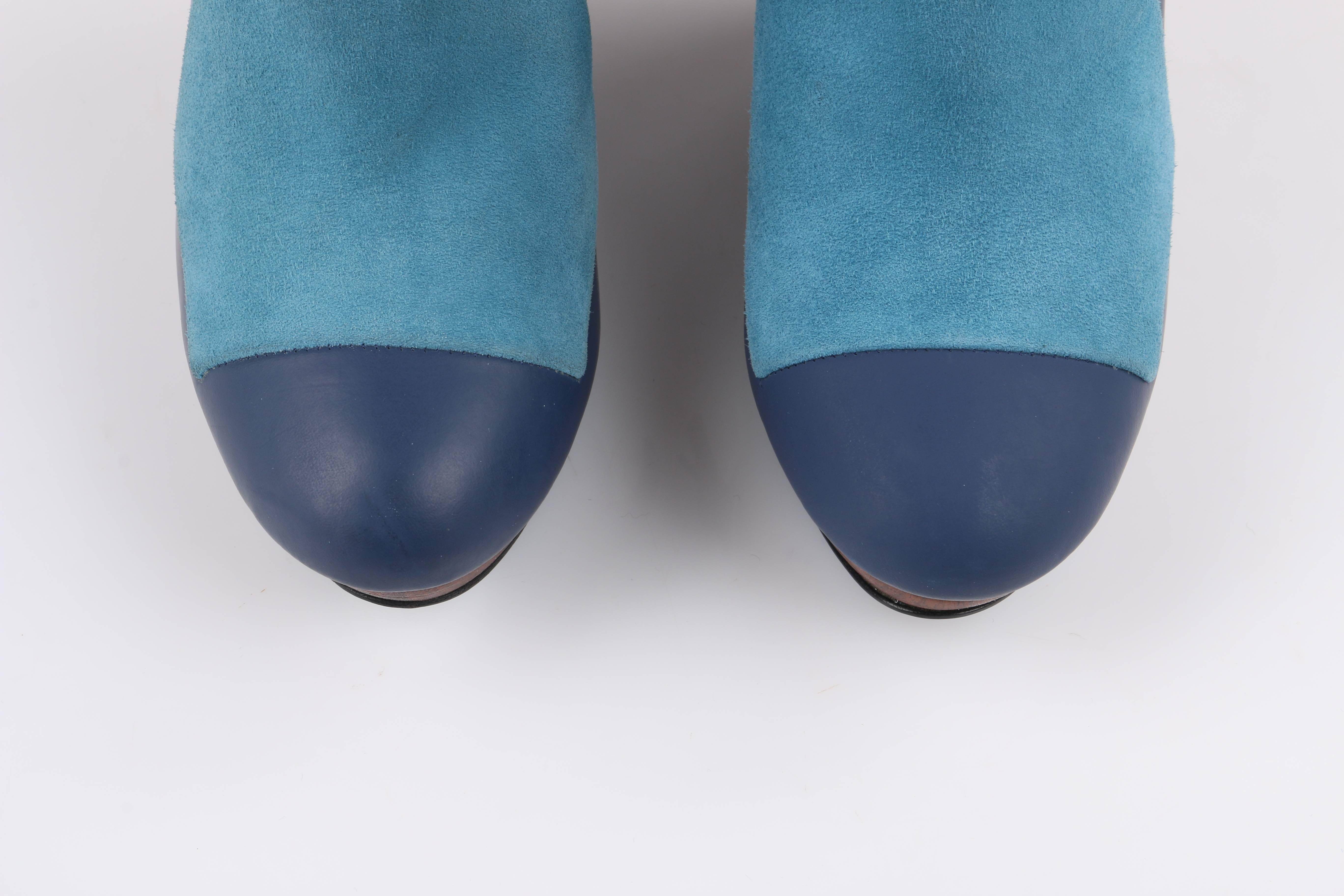 Gray BALENCIAGA Light on Dark Blue Suede Colorblock Wooden Wedge Platform Heels For Sale