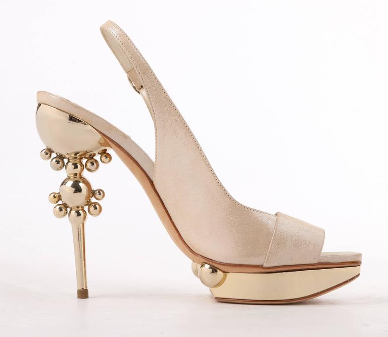 CHRISTIAN DIOR Resort 2008 Beige Metallic Gold Suede Sculpted Heel Platform Pump at 1stDibs
