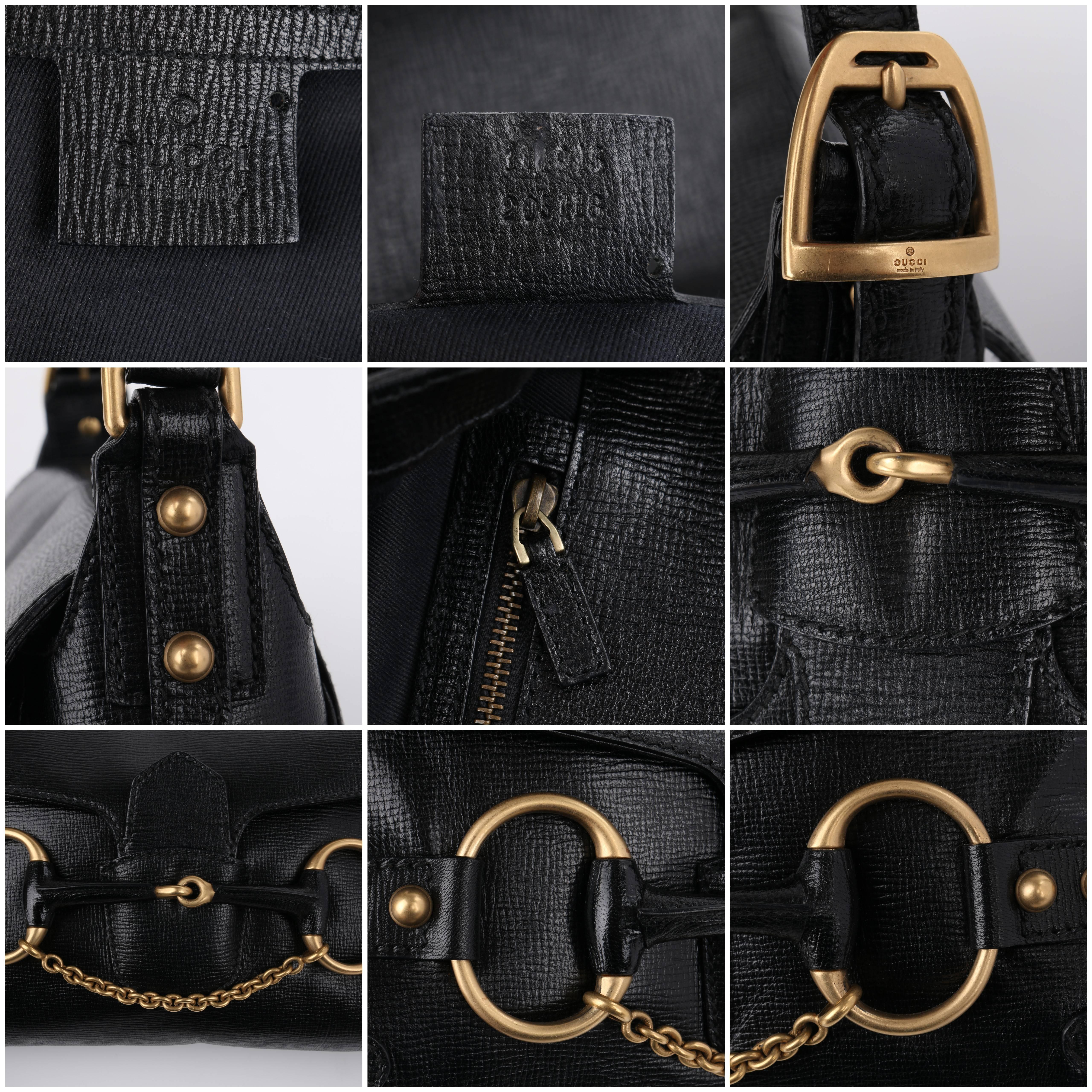 Women's GUCCI A/W 2003 TOM FORD Black Genuine Leather Horsebit Shoulder Bag Purse