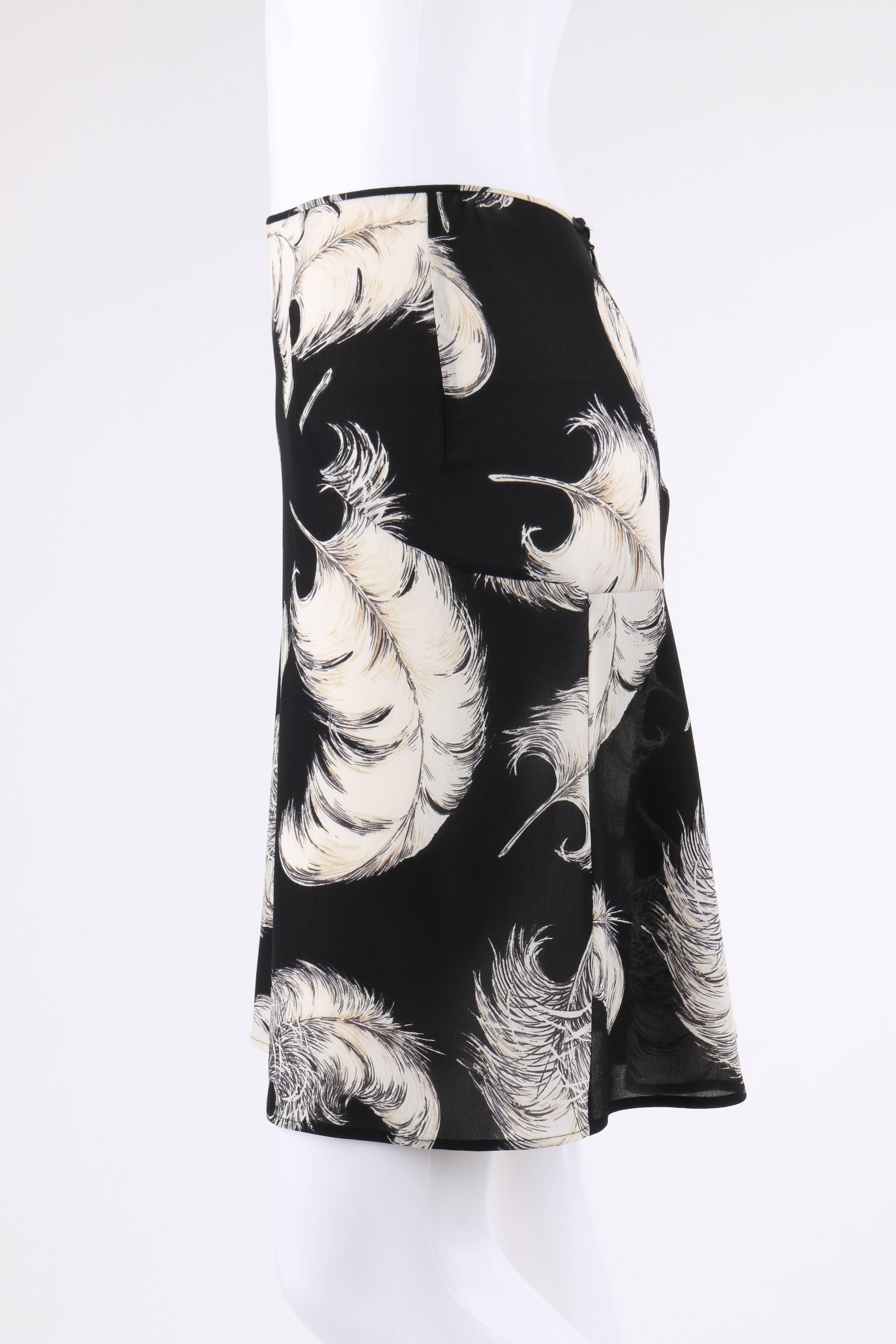 Women's DOLCE & GABBANA A/W 1997 Black & White Feather Print Silk Chiffon Skirt