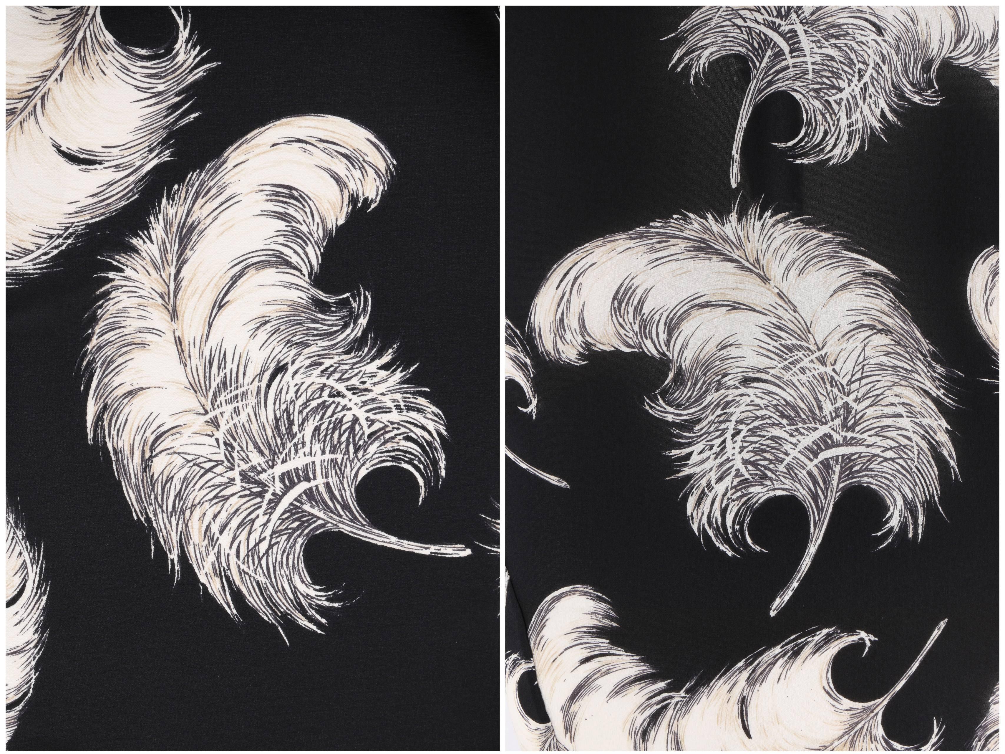 DOLCE & GABBANA A/W 1997 Black & White Feather Print Silk Chiffon Skirt 2