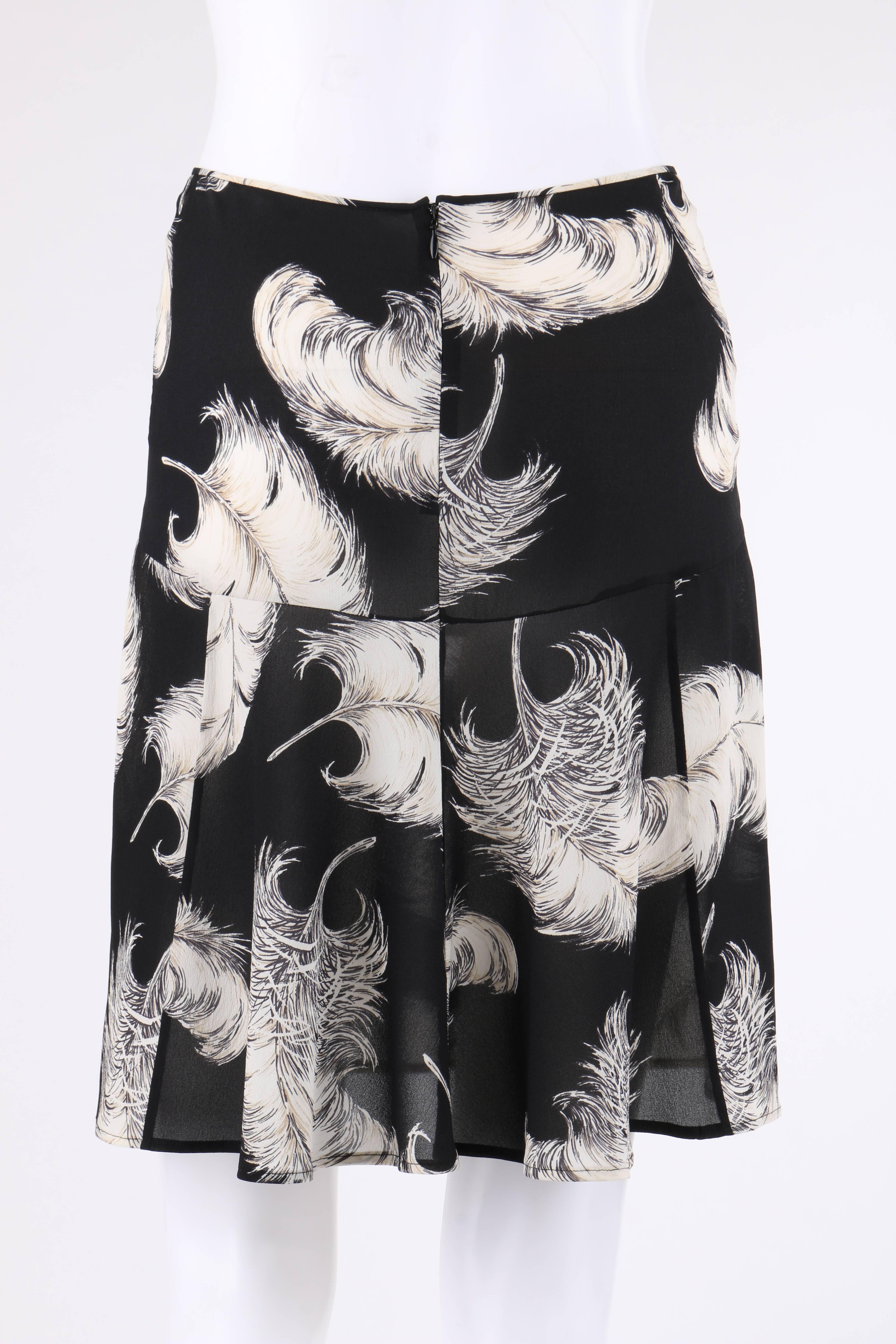 DOLCE & GABBANA A/W 1997 Black & White Feather Print Silk Chiffon Skirt In Excellent Condition In Thiensville, WI