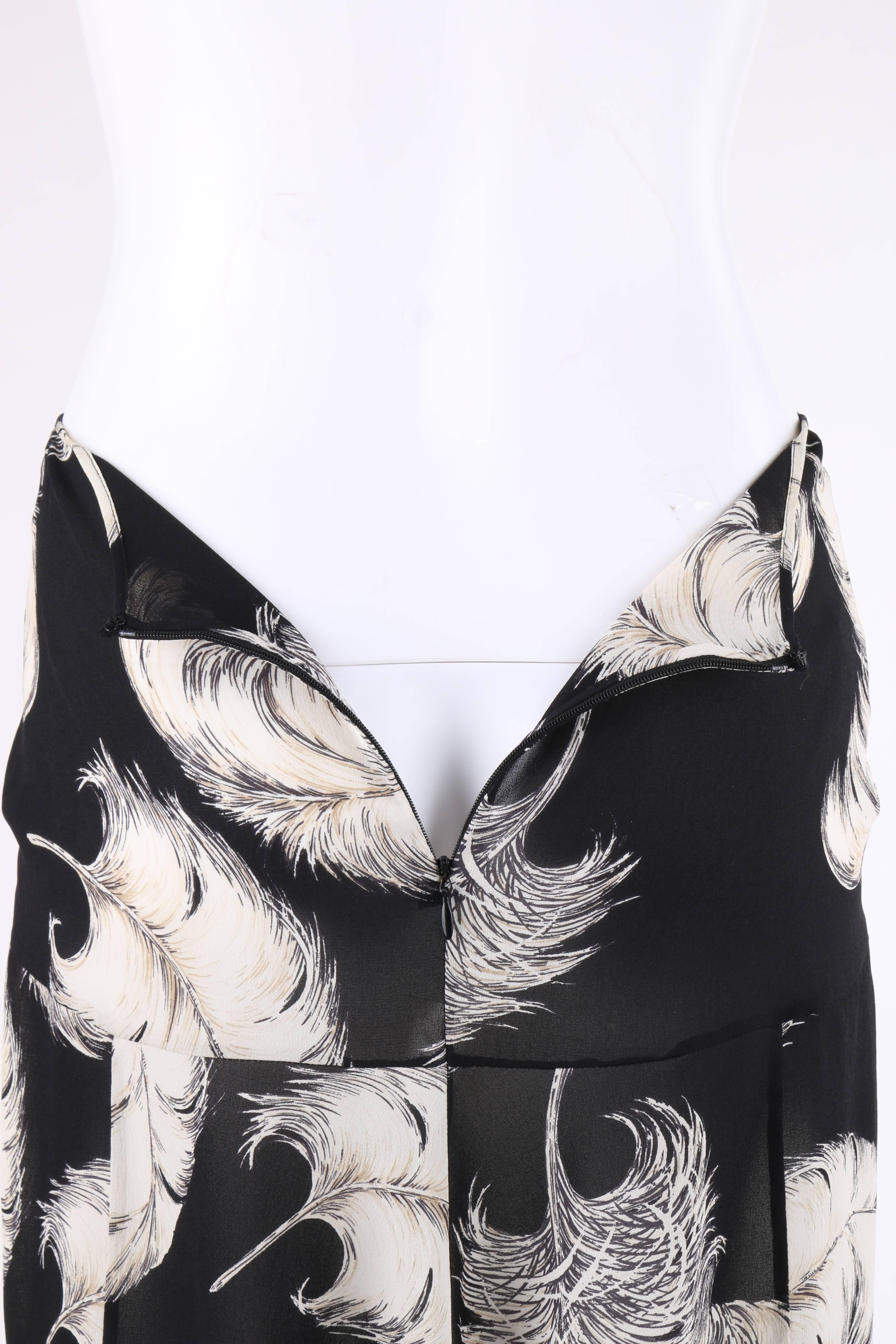 DOLCE & GABBANA A/W 1997 Black & White Feather Print Silk Chiffon Skirt 1