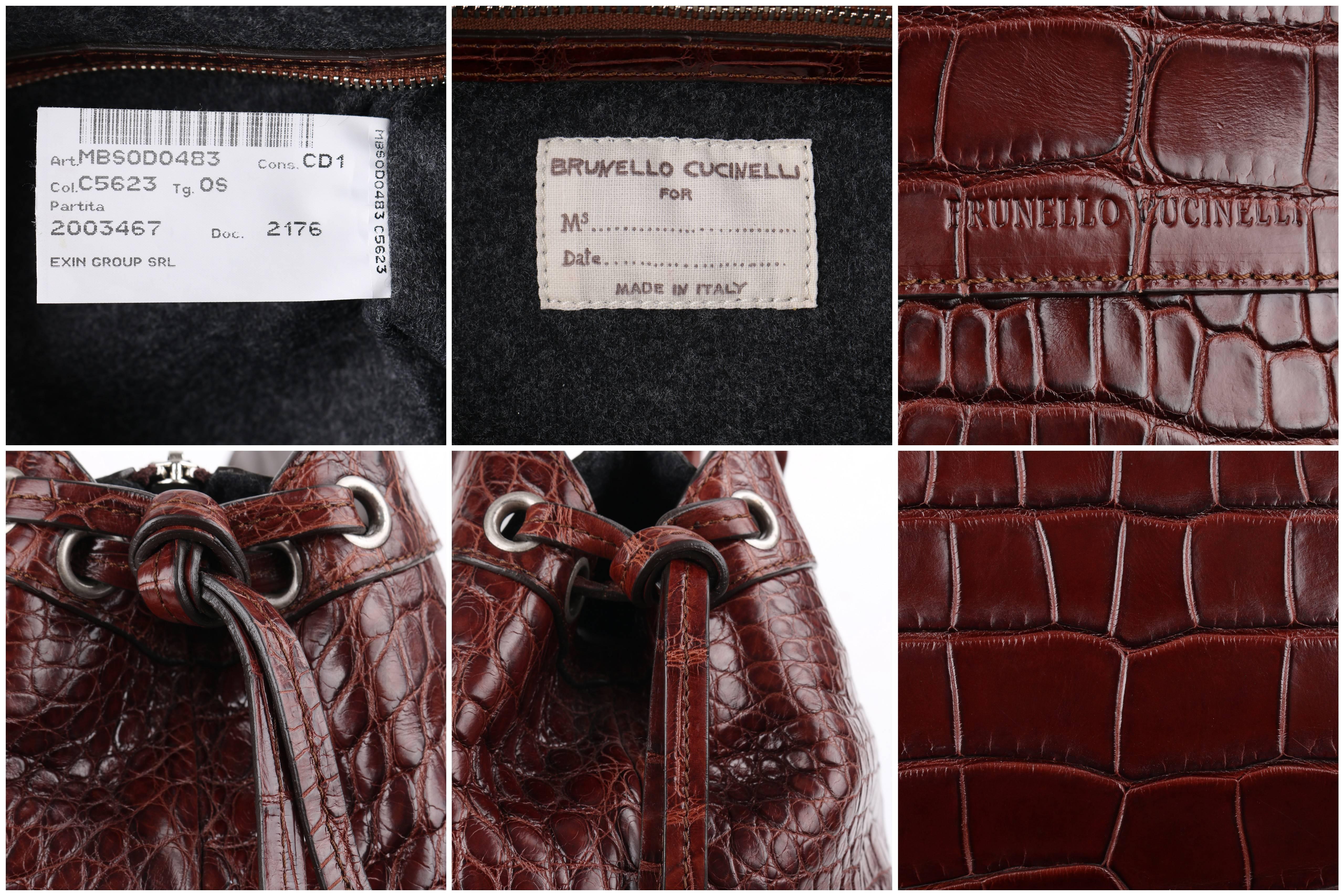 BRUNELLO CUCINELLI Brown Genuine Crocodile Satchel Handbag Purse For Sale 3