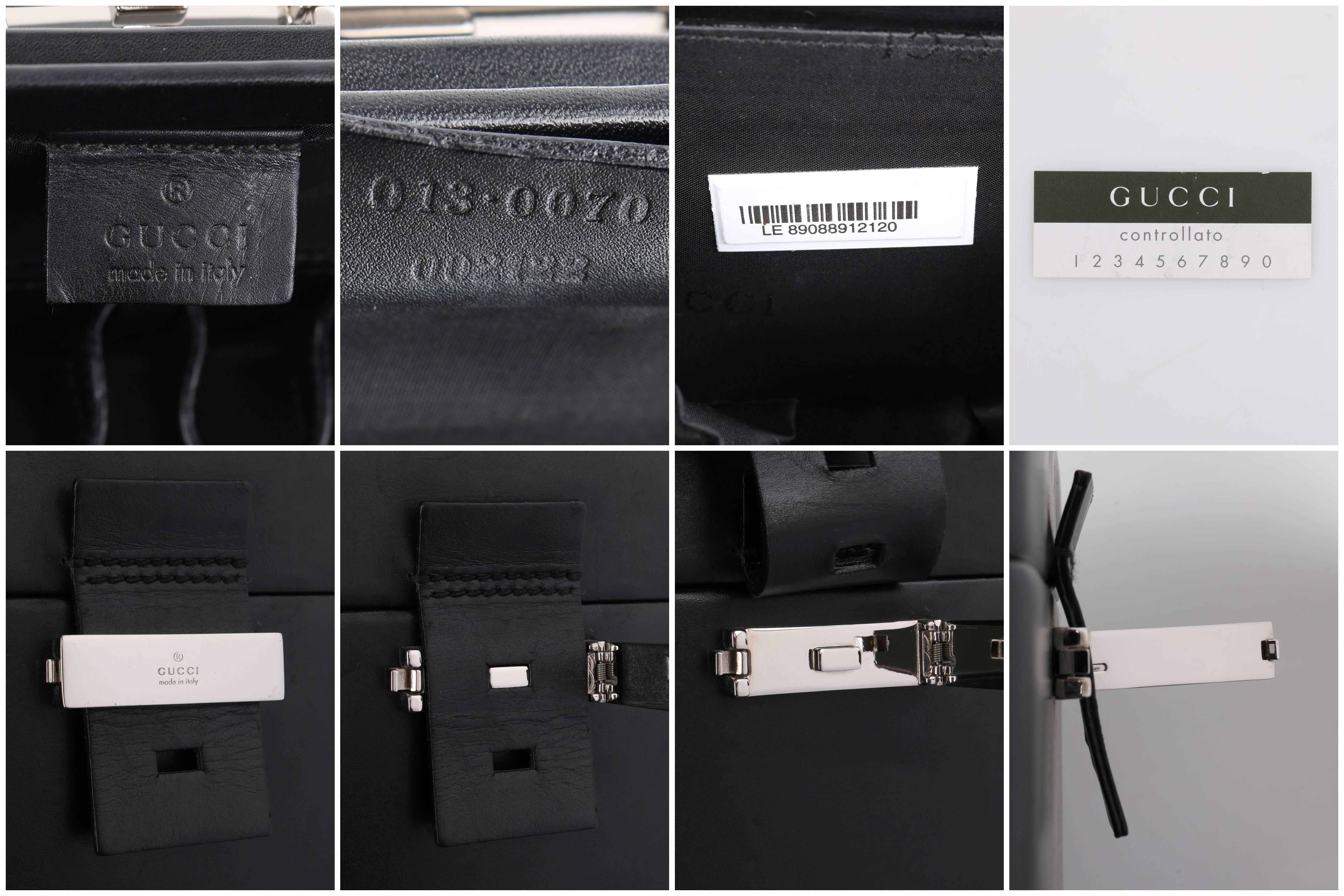GUCCI Black Genuine Leather Structured Train Case Cosmetic Travel Bag Box Purse 1