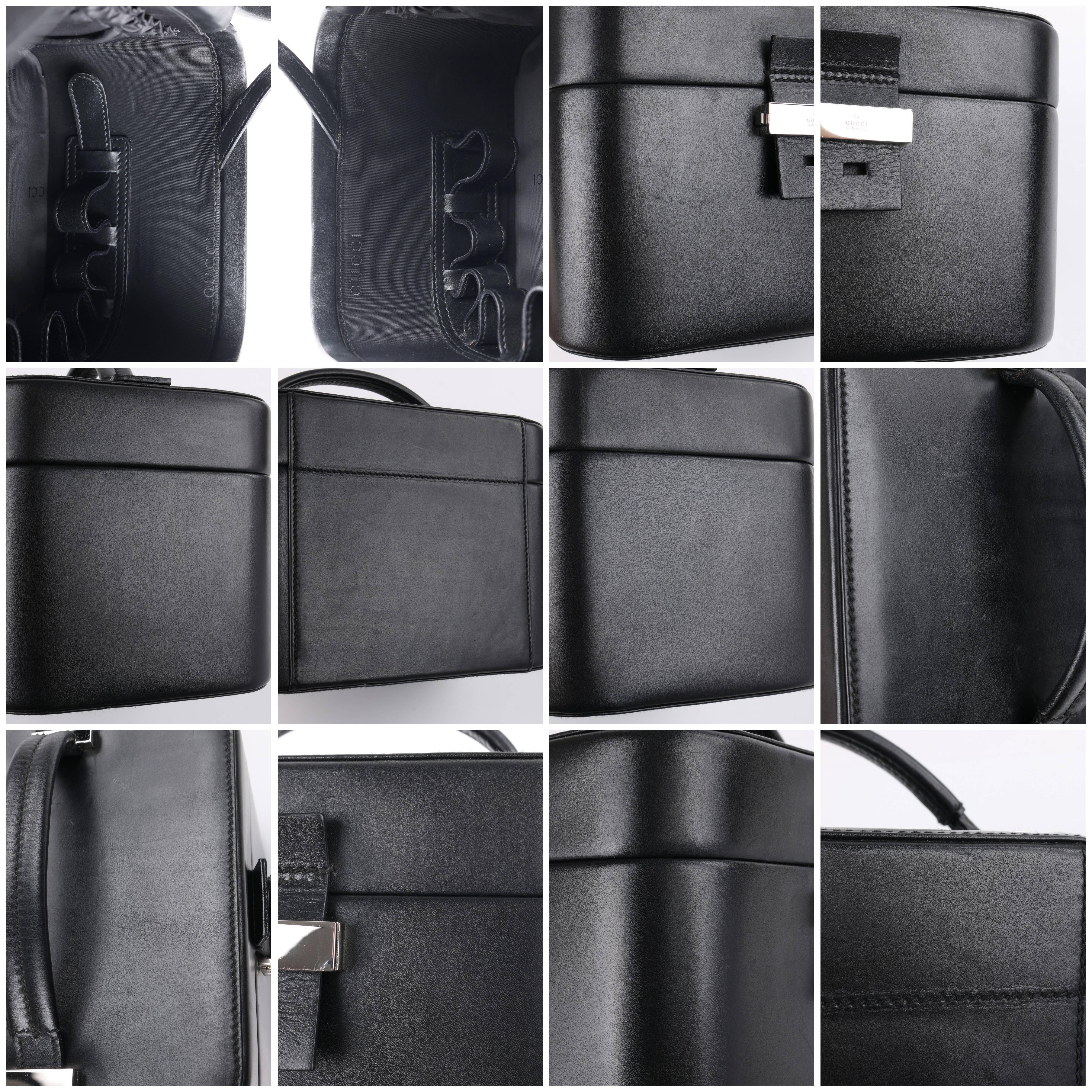 GUCCI Black Genuine Leather Structured Train Case Cosmetic Travel Bag Box Purse 2
