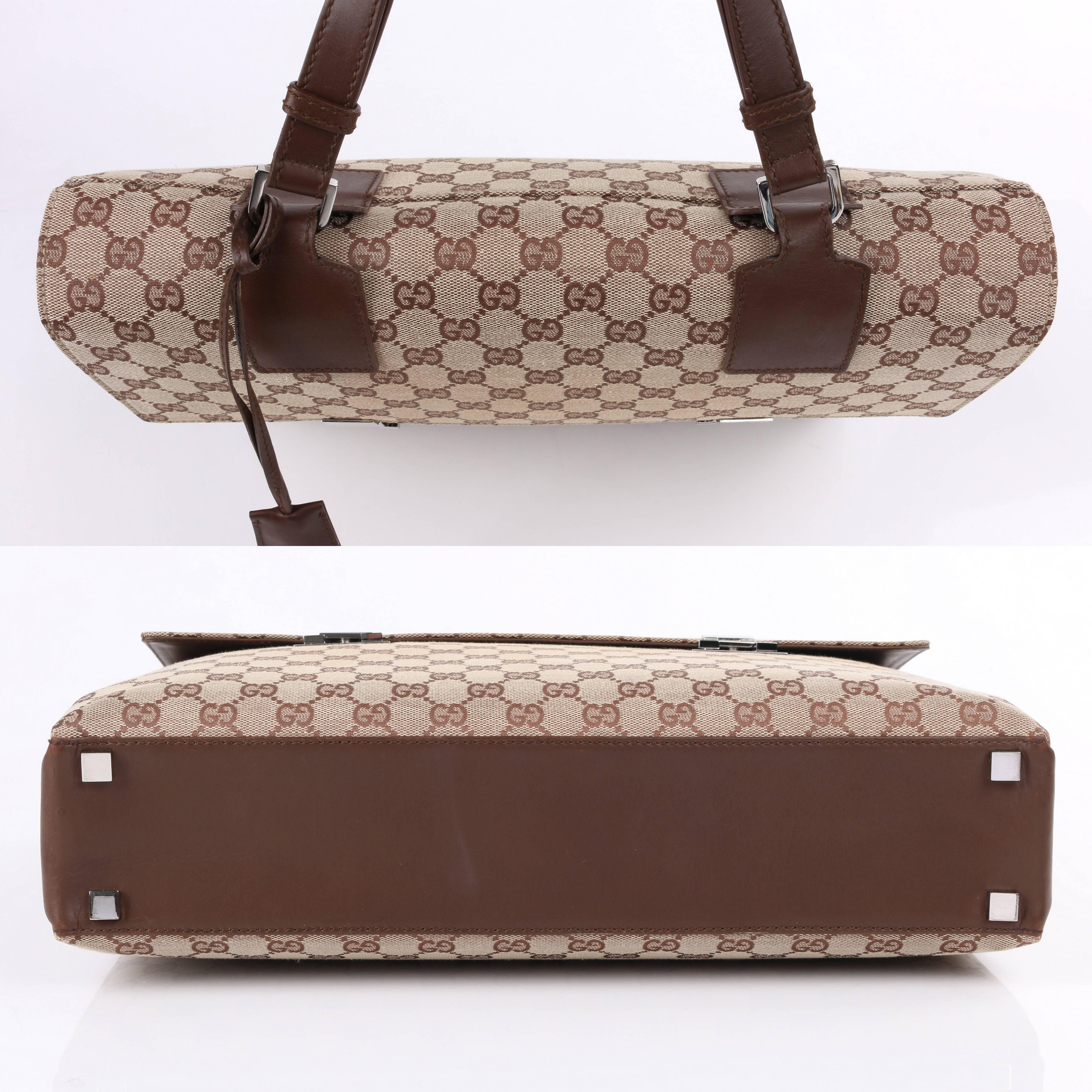 Women's or Men's GUCCI Brown Guccissima GG Canvas Genuine Leather Detail Attache Briefcase RARE