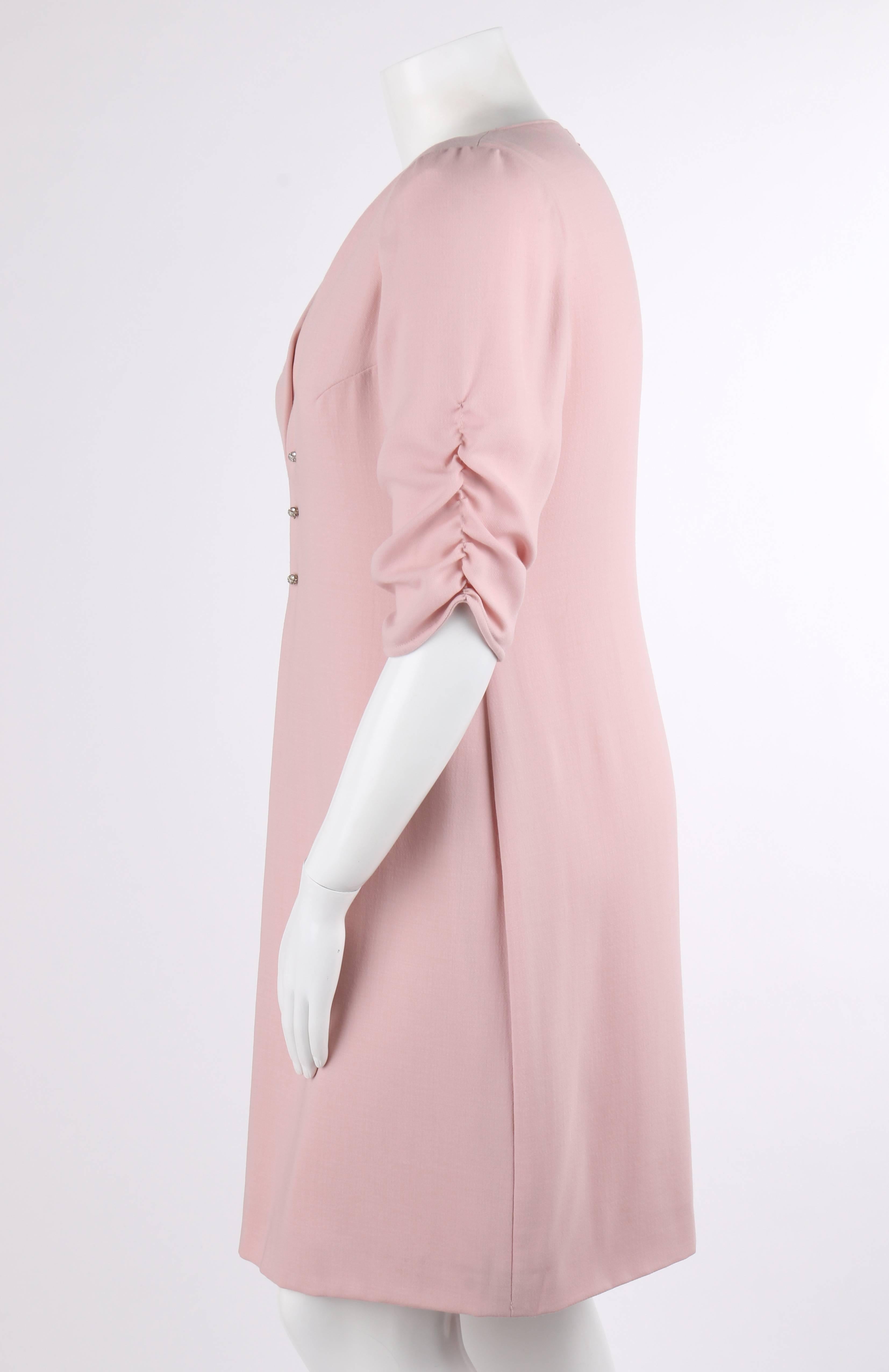 VALENTINO A/W 2007 Blush Pink 100% Wool Ruched Sleeve Cocktail Dress For Sale 1