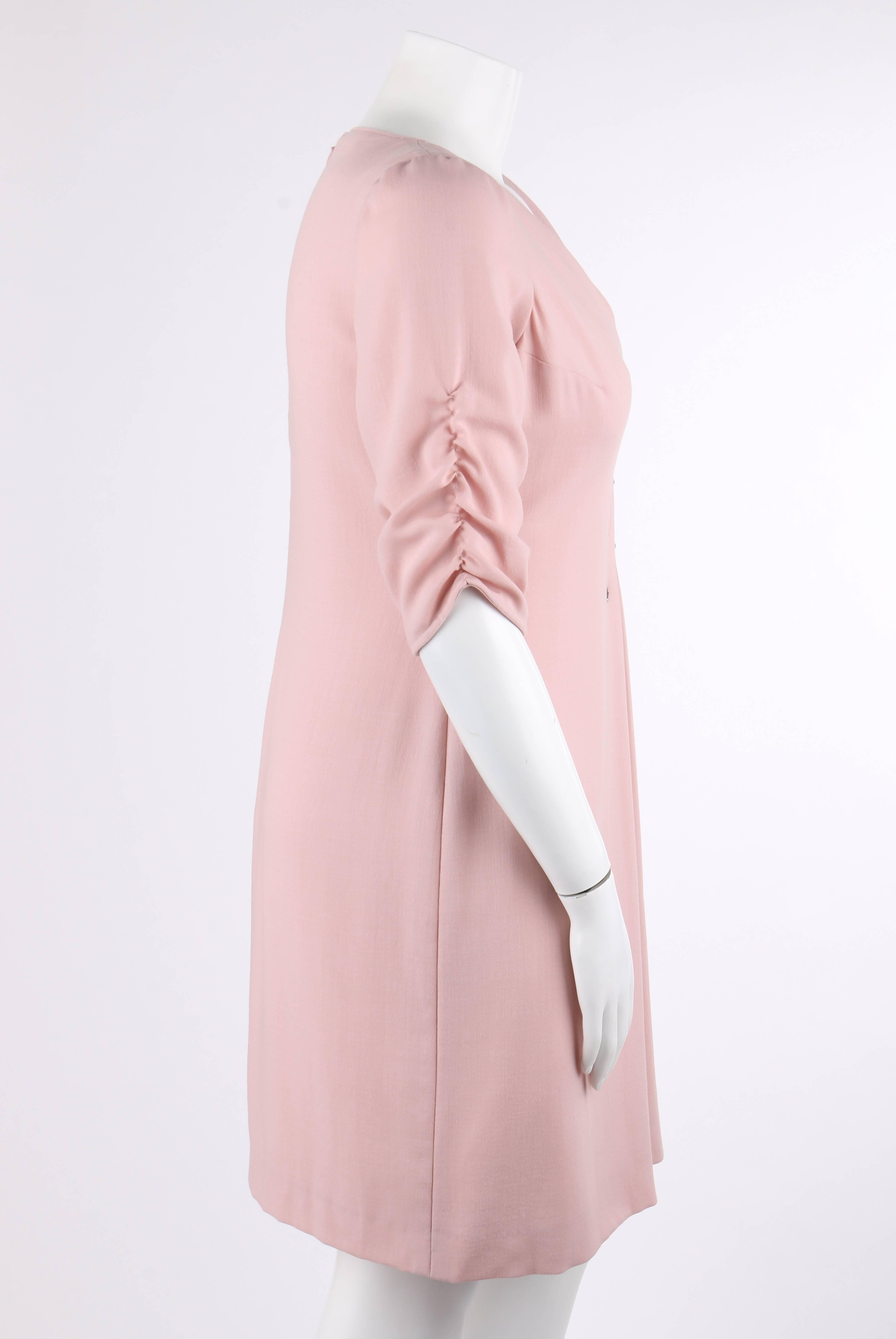 VALENTINO A/W 2007 Blush Pink 100% Wool Ruched Sleeve Cocktail Dress In Excellent Condition For Sale In Thiensville, WI