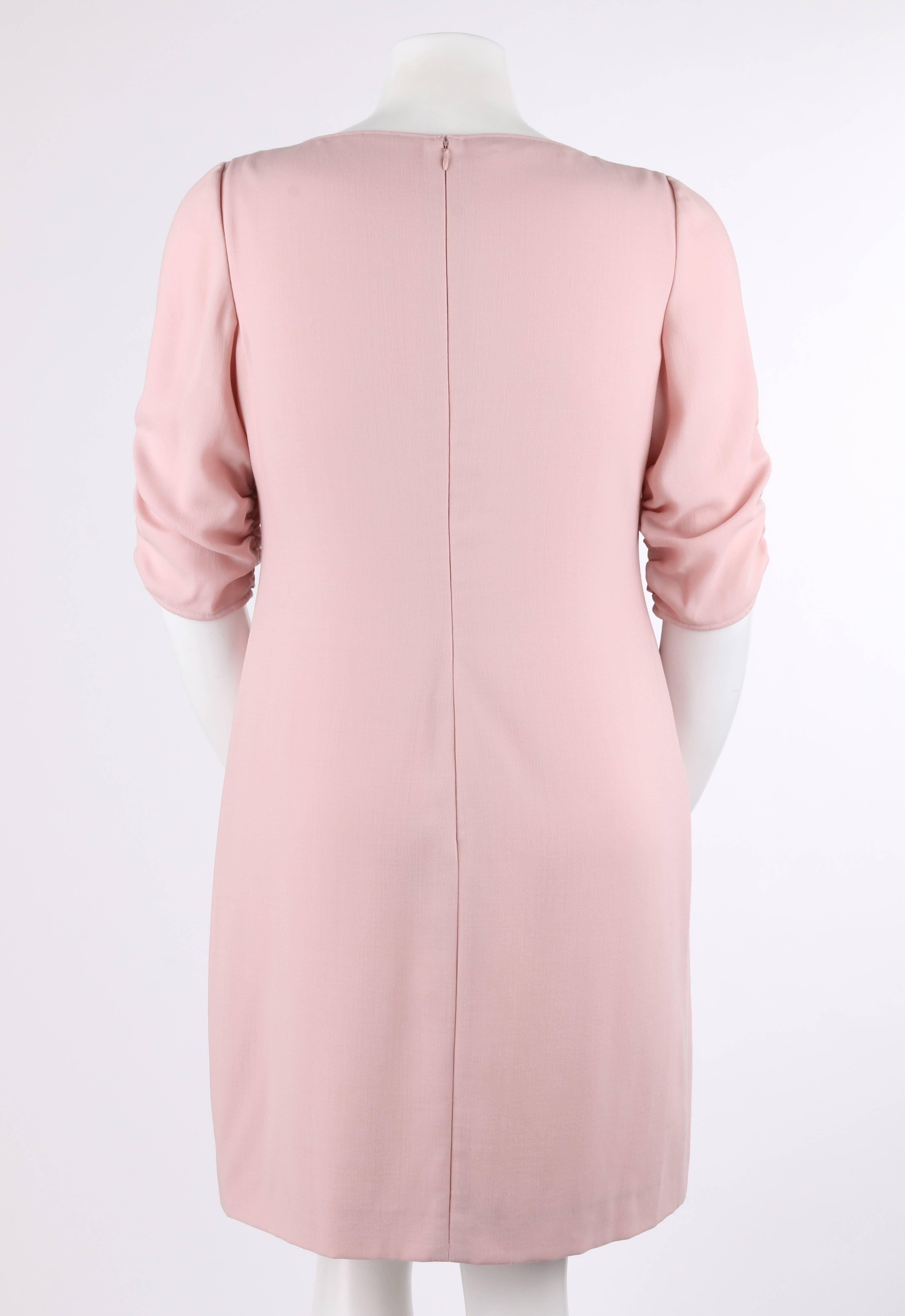 Women's VALENTINO A/W 2007 Blush Pink 100% Wool Ruched Sleeve Cocktail Dress For Sale