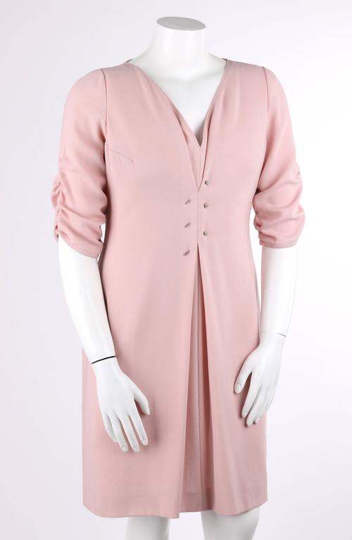 VALENTINO A/W 2007 Blush Pink 100 Wool Ruched Sleeve Cocktail Dress