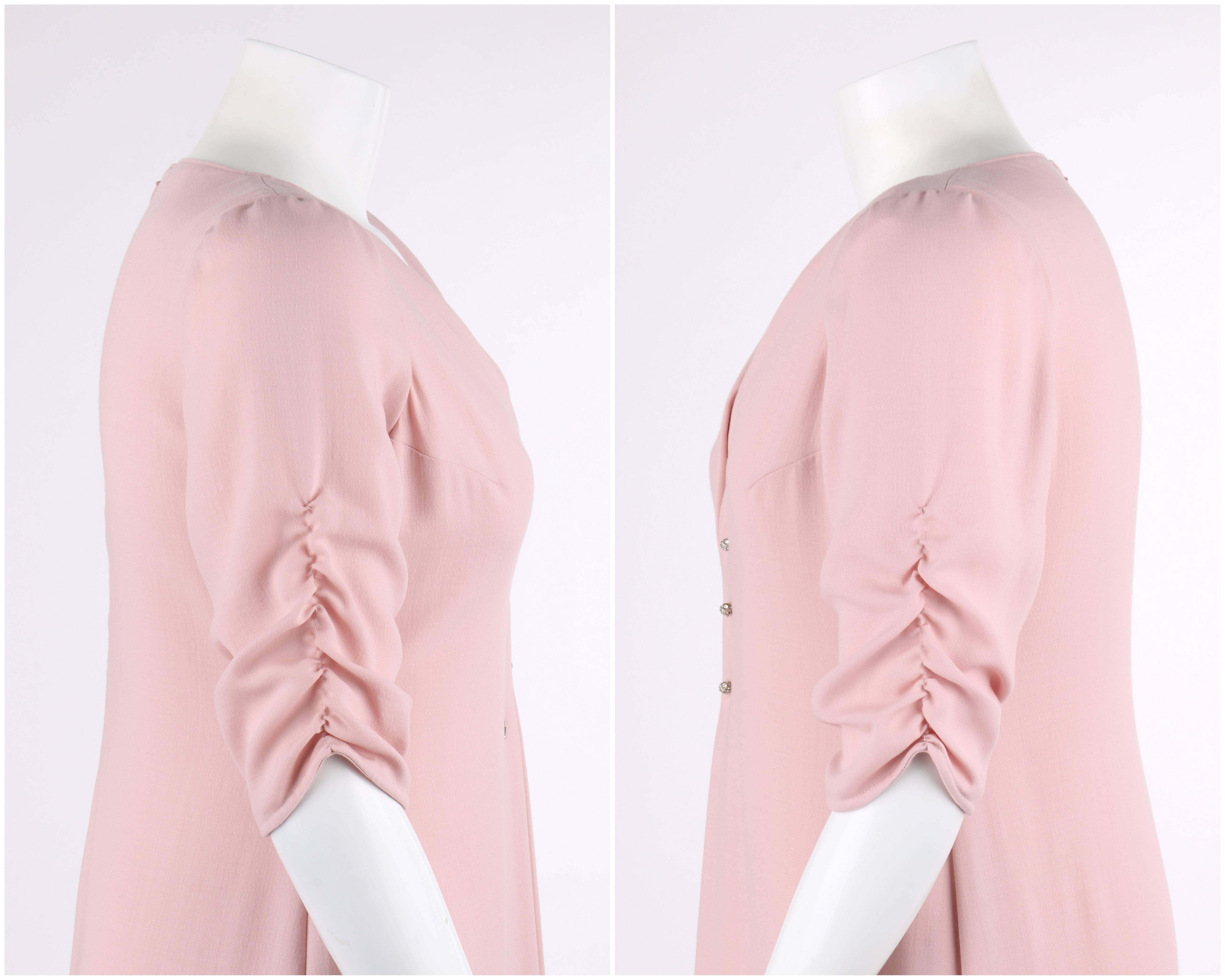 VALENTINO A/W 2007 Blush Pink 100% Wool Ruched Sleeve Cocktail Dress For Sale 2