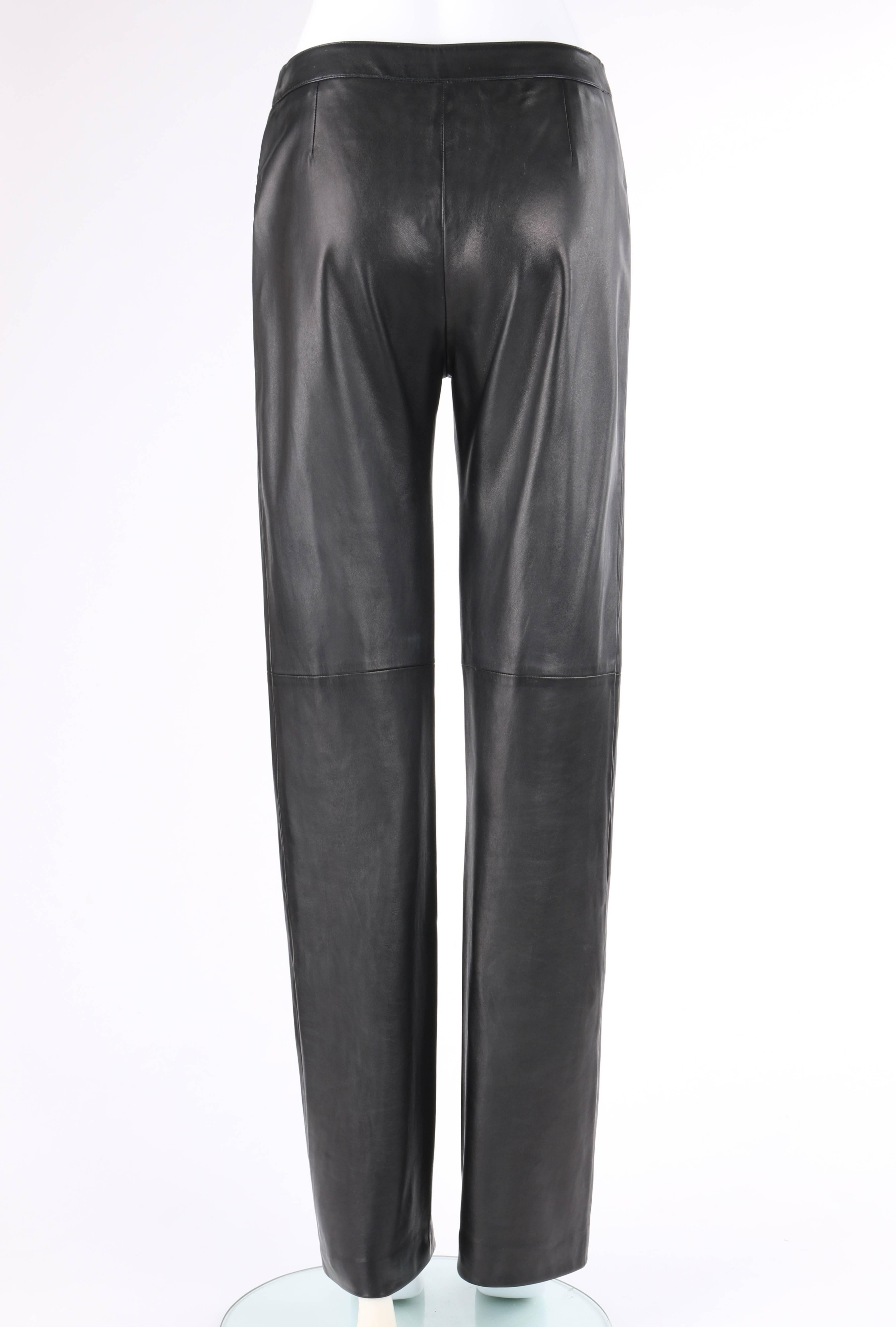 Women's CHANEL A/W 2004 Black Genuine Lambskin Leather Straight Cut Pants