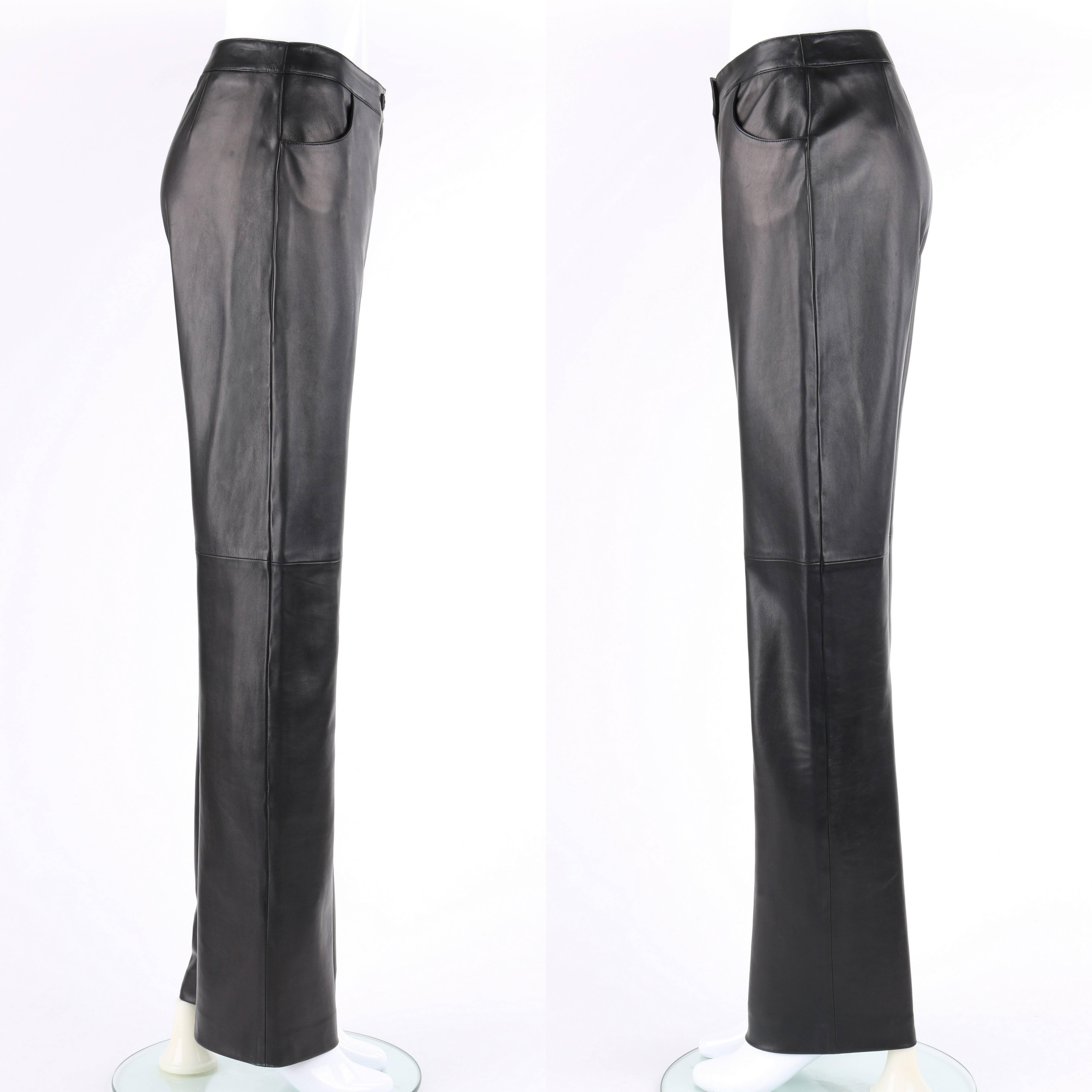 CHANEL A/W 2004 Black Genuine Lambskin Leather Straight Cut Pants In Excellent Condition In Thiensville, WI