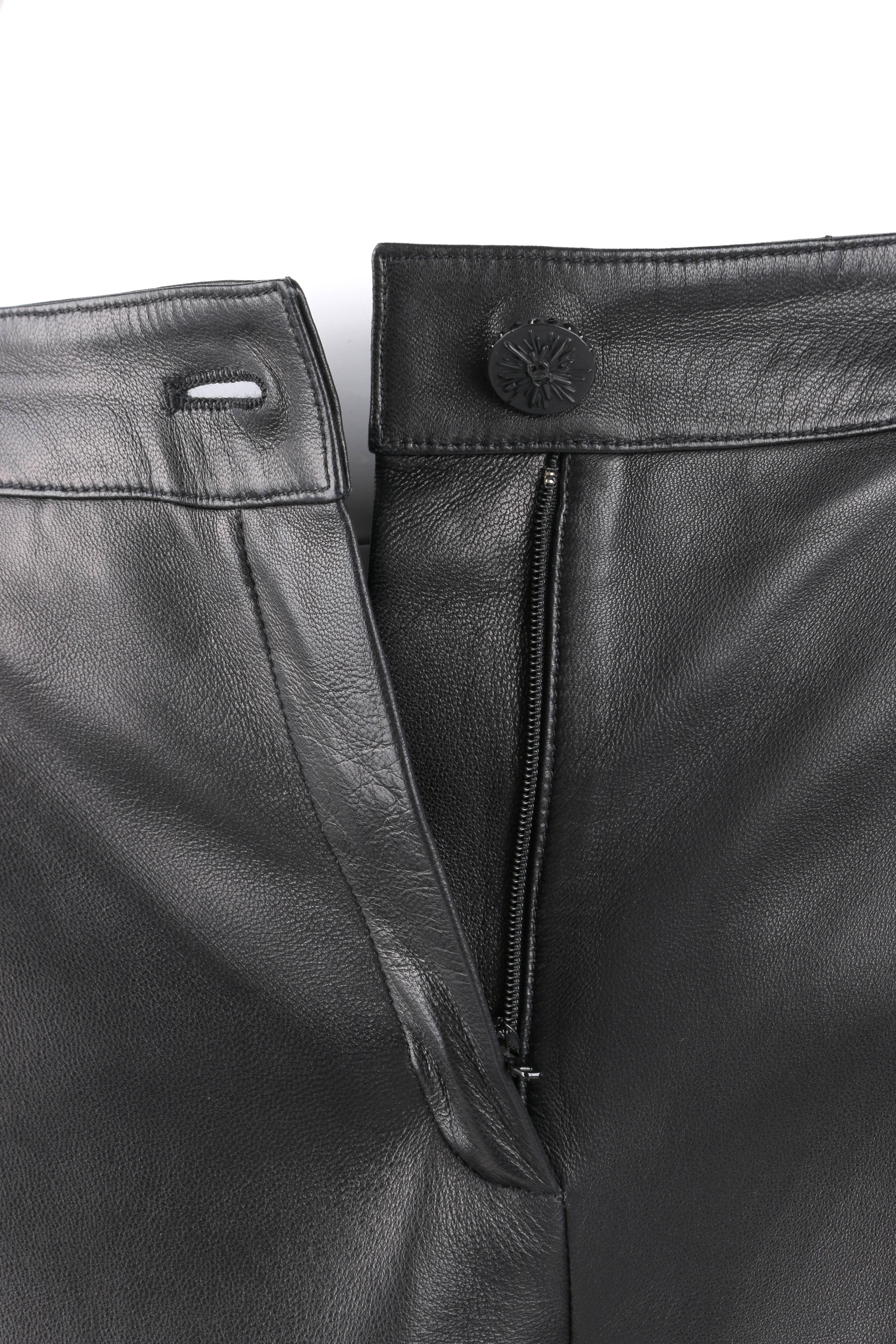 CHANEL A/W 2004 Black Genuine Lambskin Leather Straight Cut Pants 2