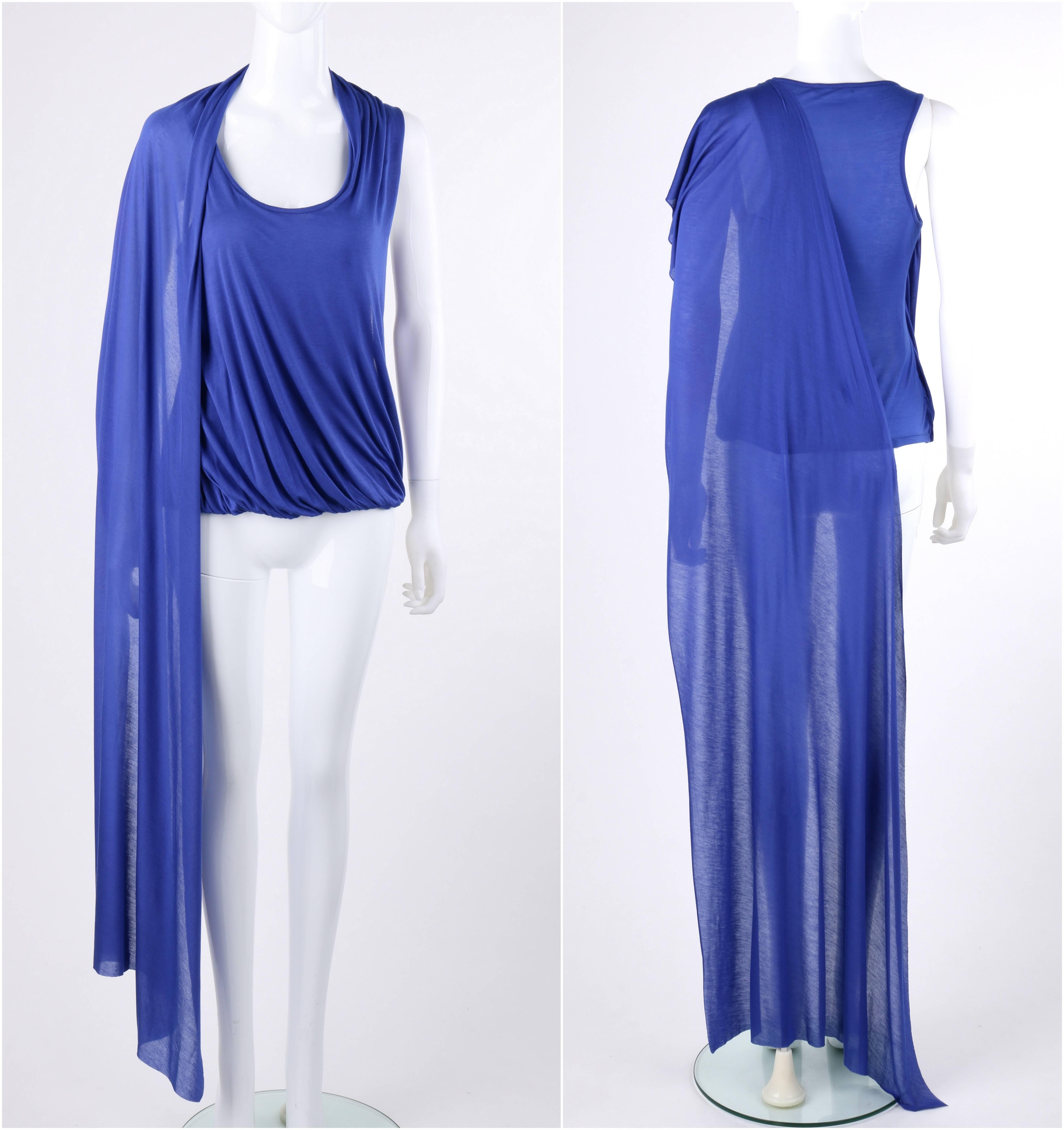 ALEXANDER McQUEEN Resort 2010 Royal Blue Jersey Knit Draped Scarf Blouse In Excellent Condition In Thiensville, WI