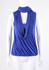 ALEXANDER McQUEEN Resort 2010 Royal Blue Jersey Knit Draped Scarf Blouse