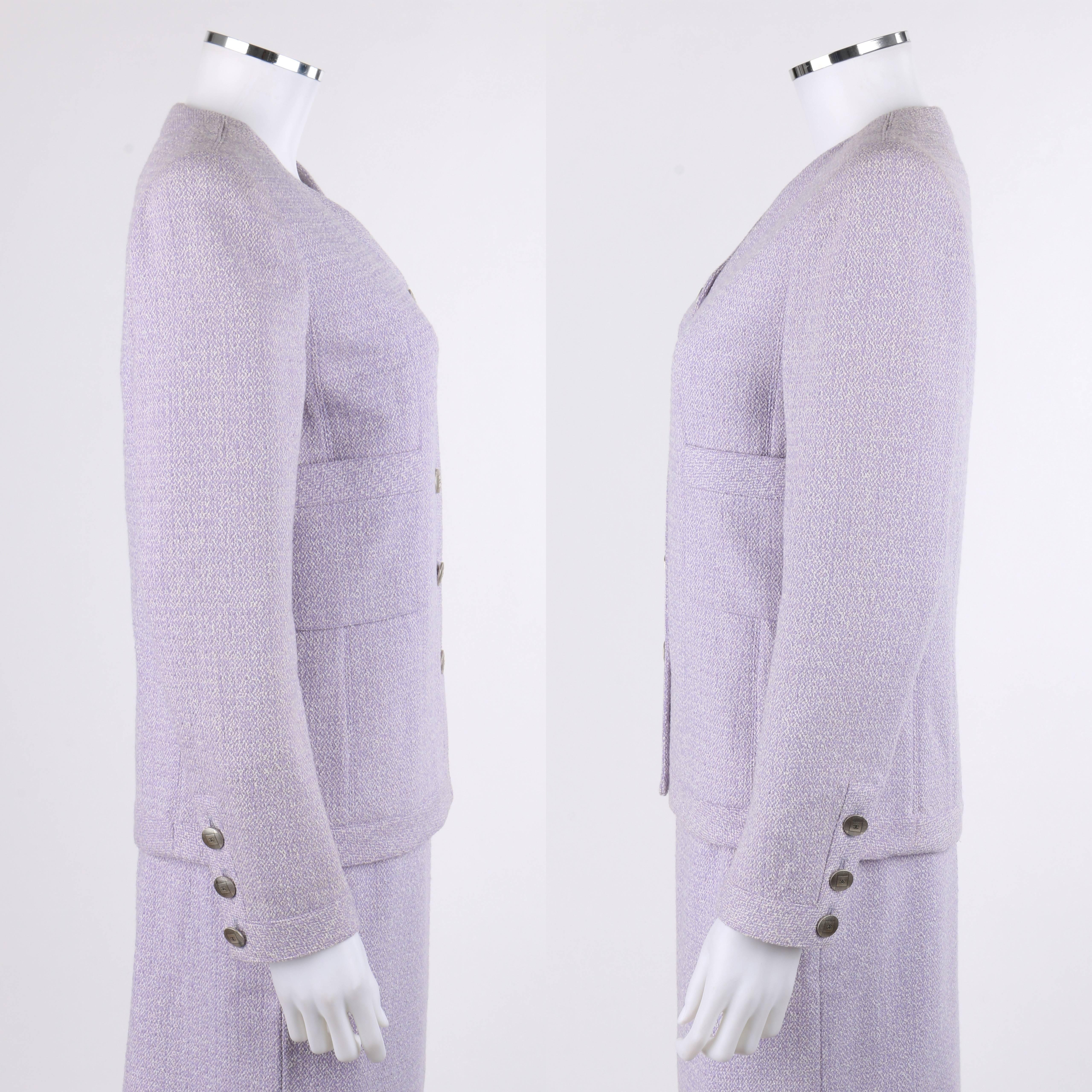 CHANEL S/S 1998 2 Pc Classic Lilac & Weiß Wolle Tweed Anzug Blazer Rock Set 40 (Grau)