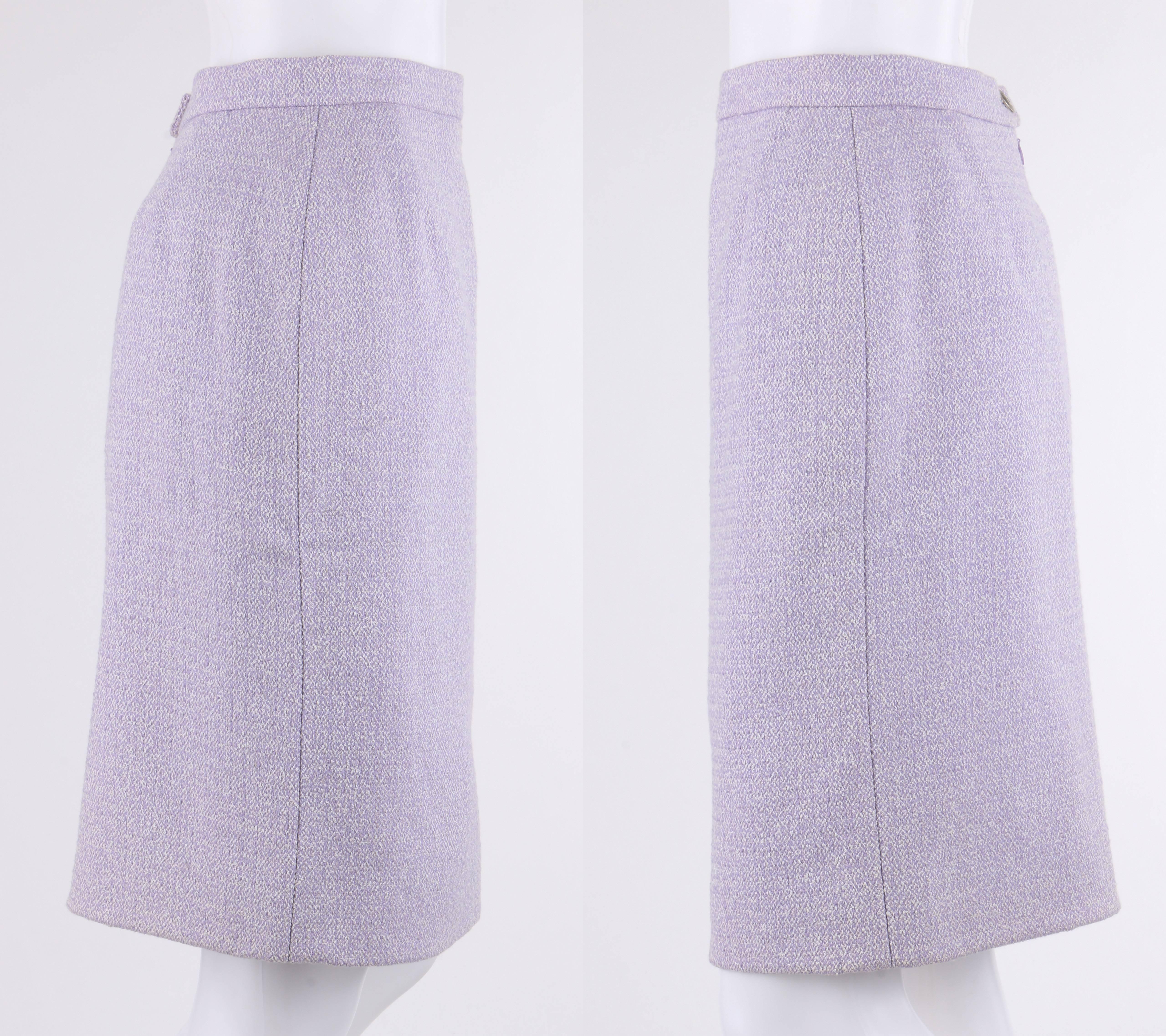CHANEL S/S 1998 2 Pc Classic Lilac & White Wool Tweed Suit Blazer Skirt Set 40 In Excellent Condition In Thiensville, WI