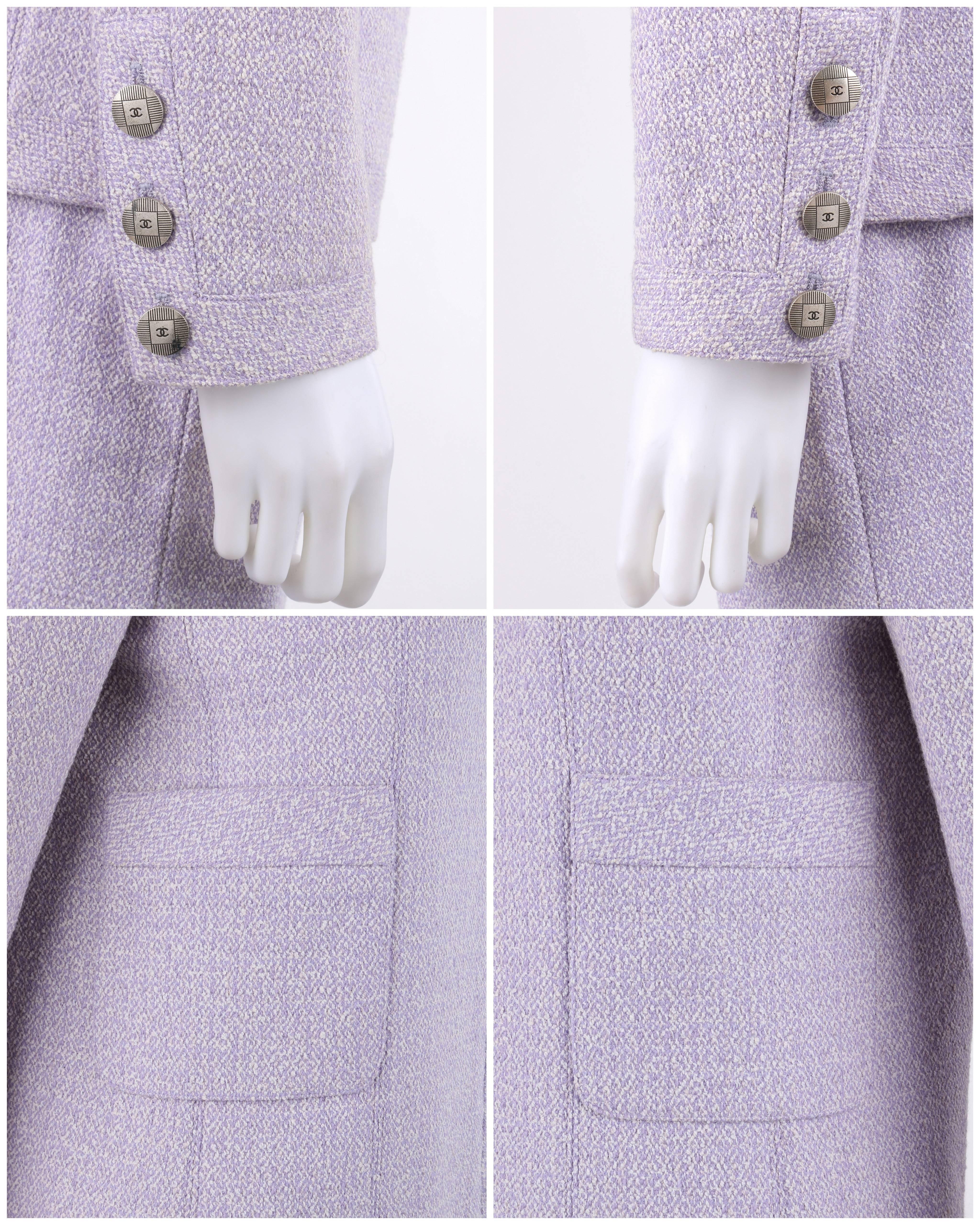 Women's CHANEL S/S 1998 2 Pc Classic Lilac & White Wool Tweed Suit Blazer Skirt Set 40