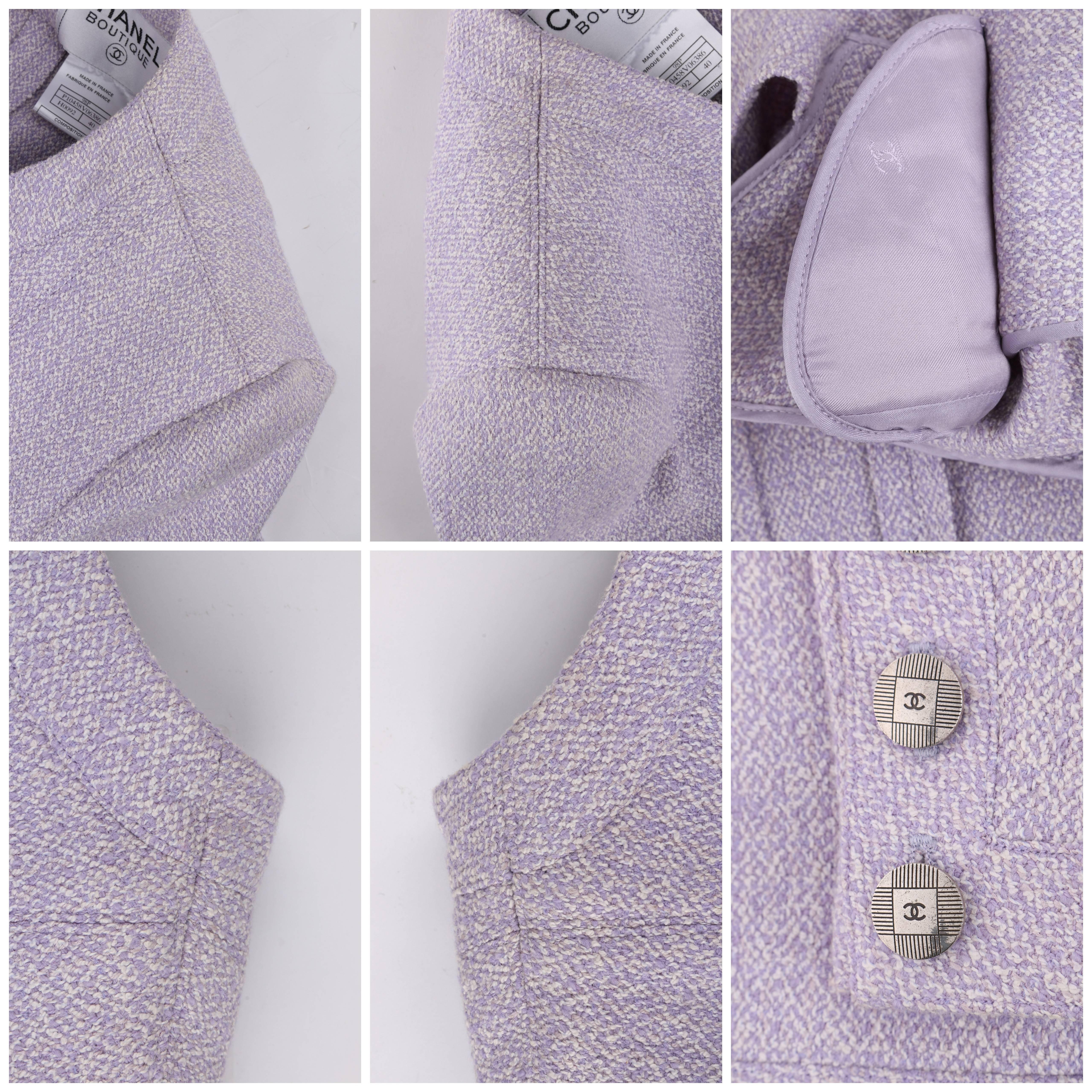 CHANEL S/S 1998 2 Pc Classic Lilac & White Wool Tweed Suit Blazer Skirt Set 40 2