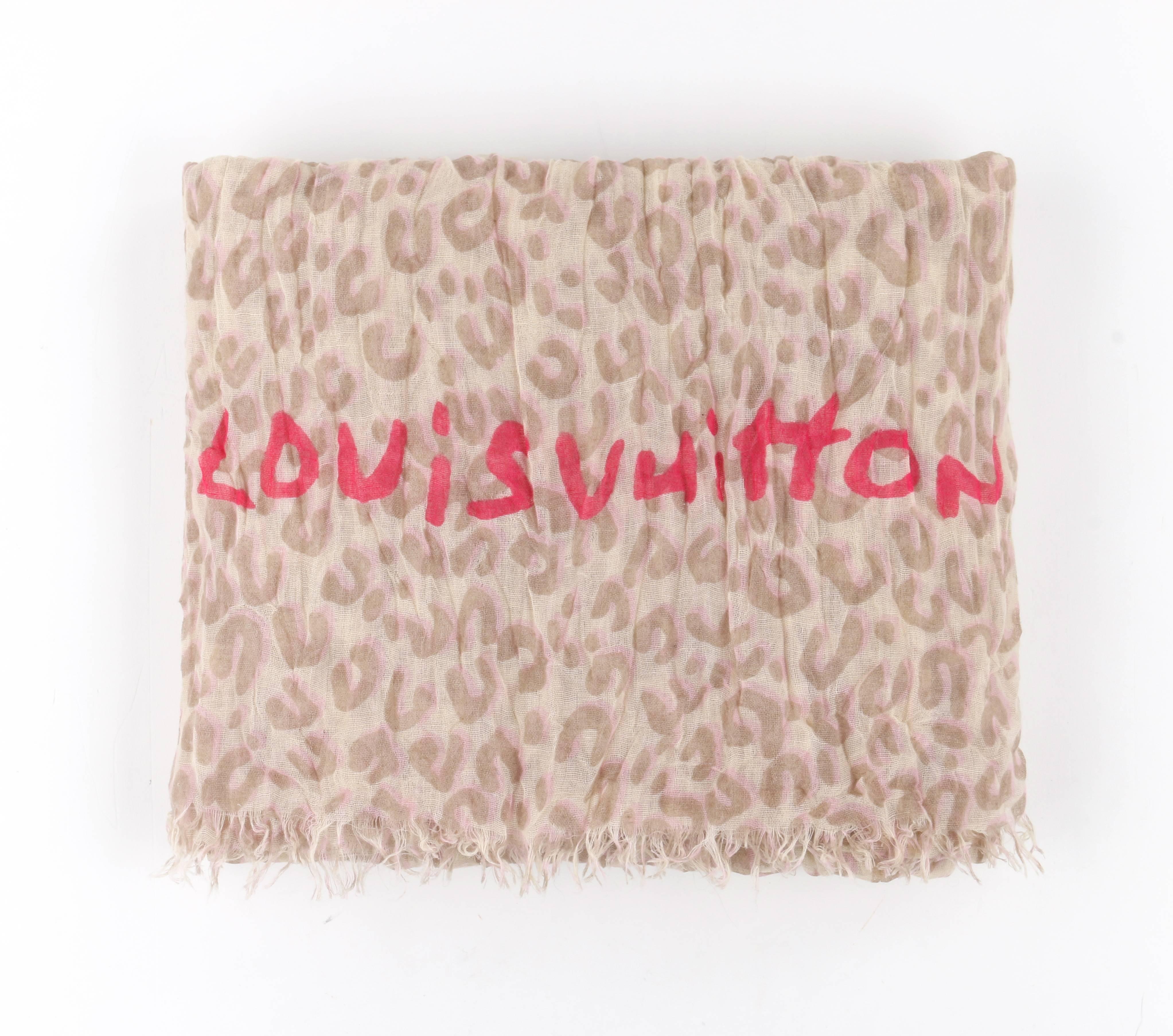 Women's LOUIS VUITTON STEPHEN SPROUSE Cashmere Silk Leopard Graffiti Print Wrap Scarf