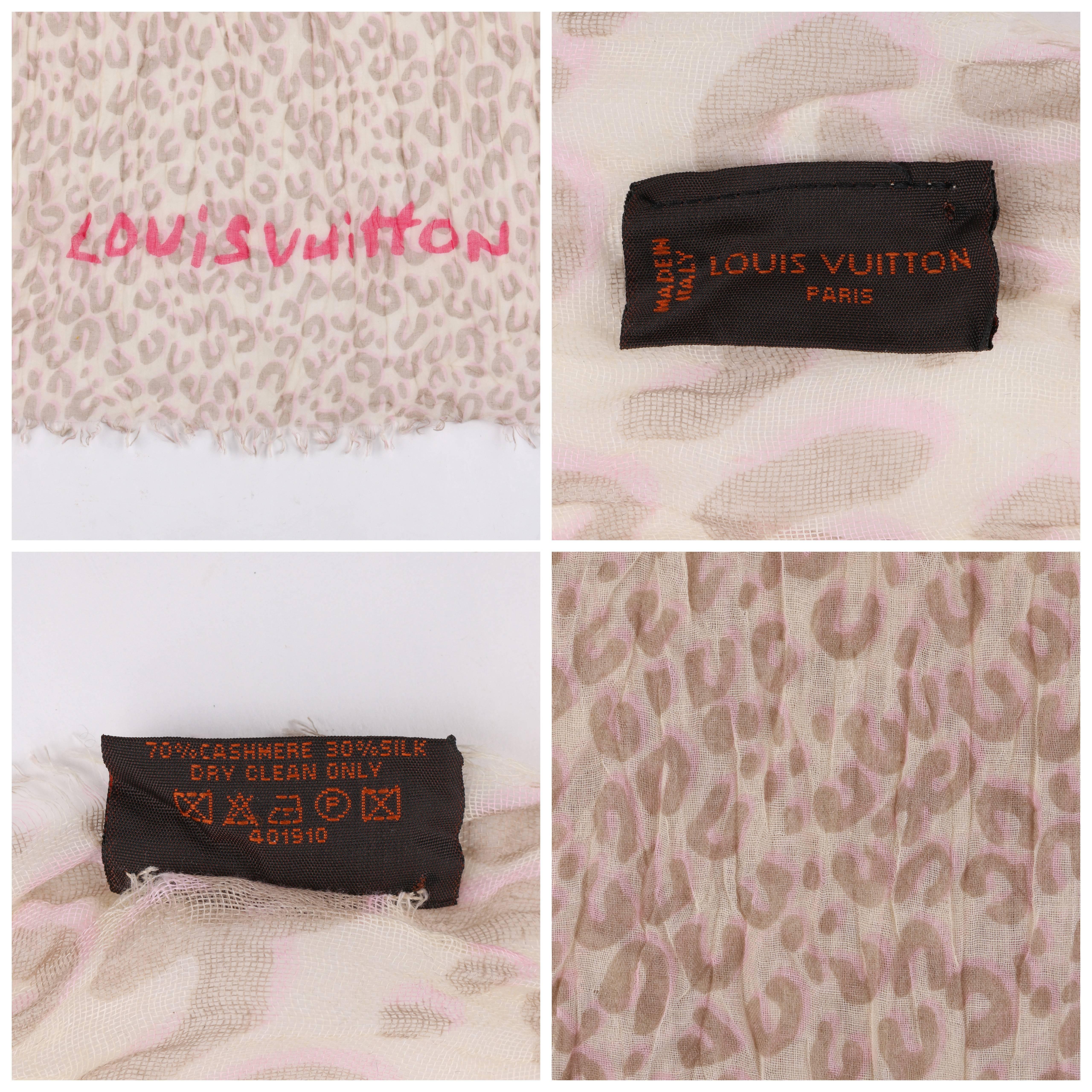 Beige LOUIS VUITTON STEPHEN SPROUSE Cashmere Silk Leopard Graffiti Print Wrap Scarf