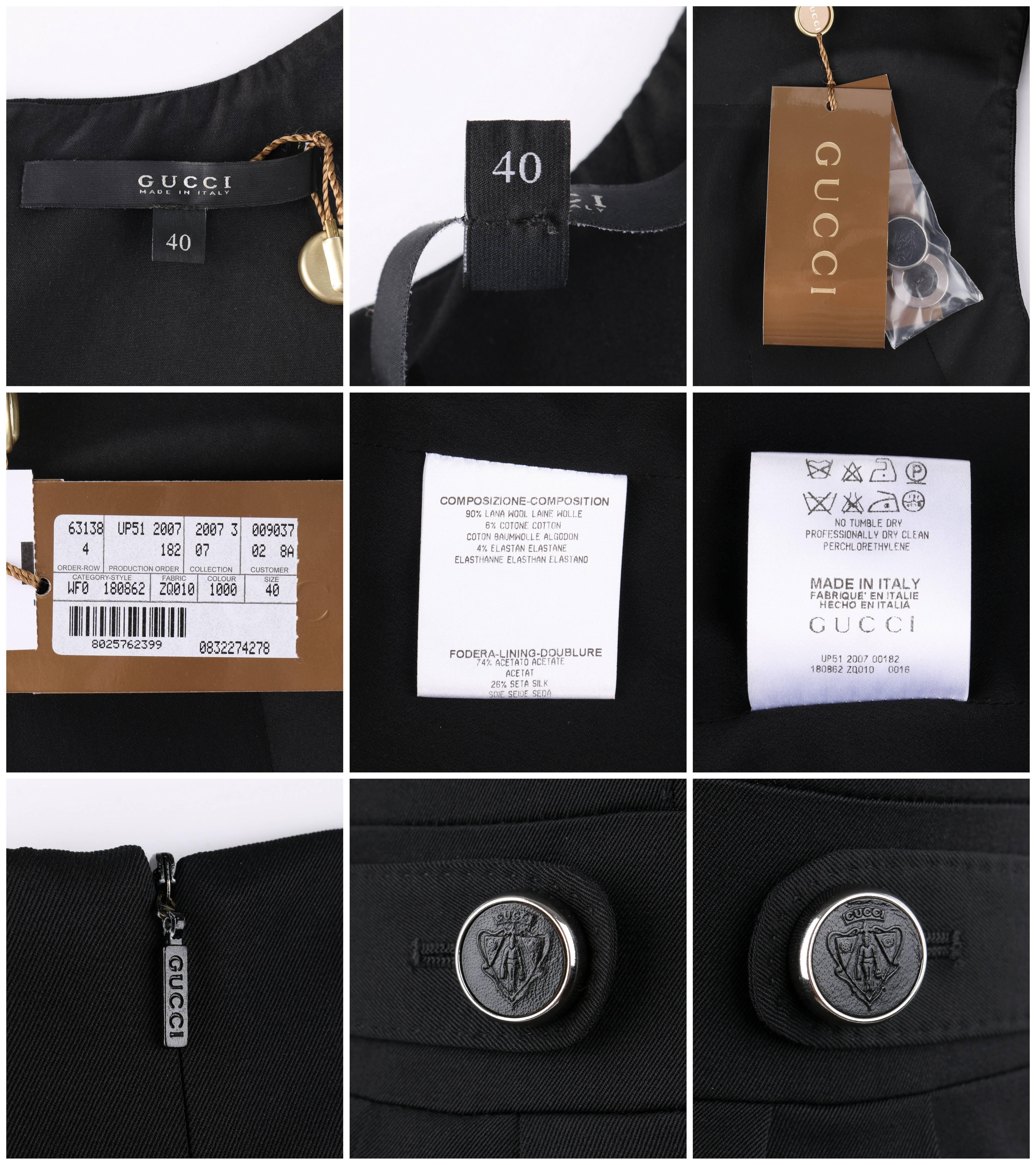 GUCCI A/W 2007 Black Wool Cotton Sleeveless Velvet Detail Cocktail Dress NWT 3