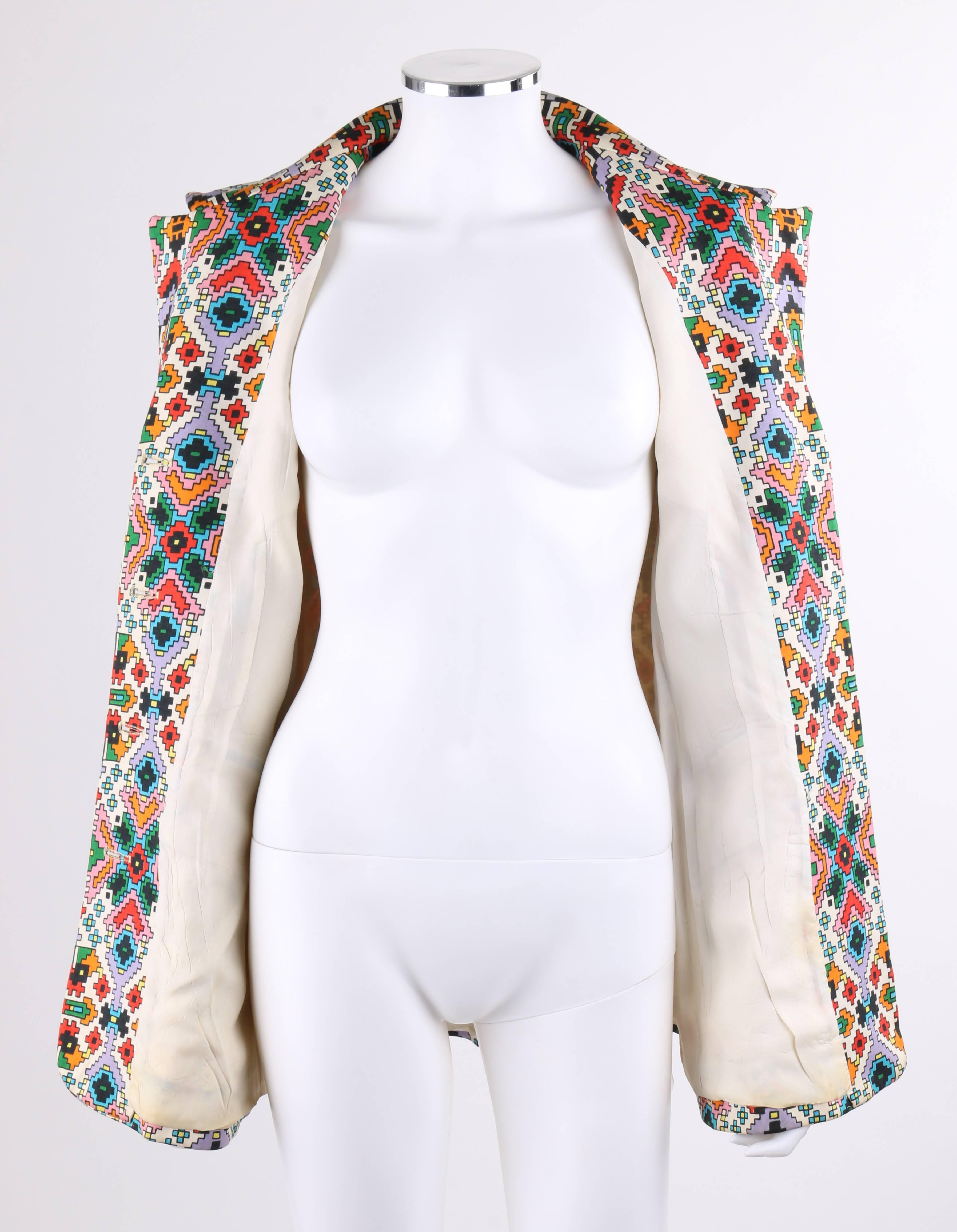 BEENE BAZAAR by GEOFFREY BEENE c.1970's Multicolor Geometric Print Blazer Jacket 1