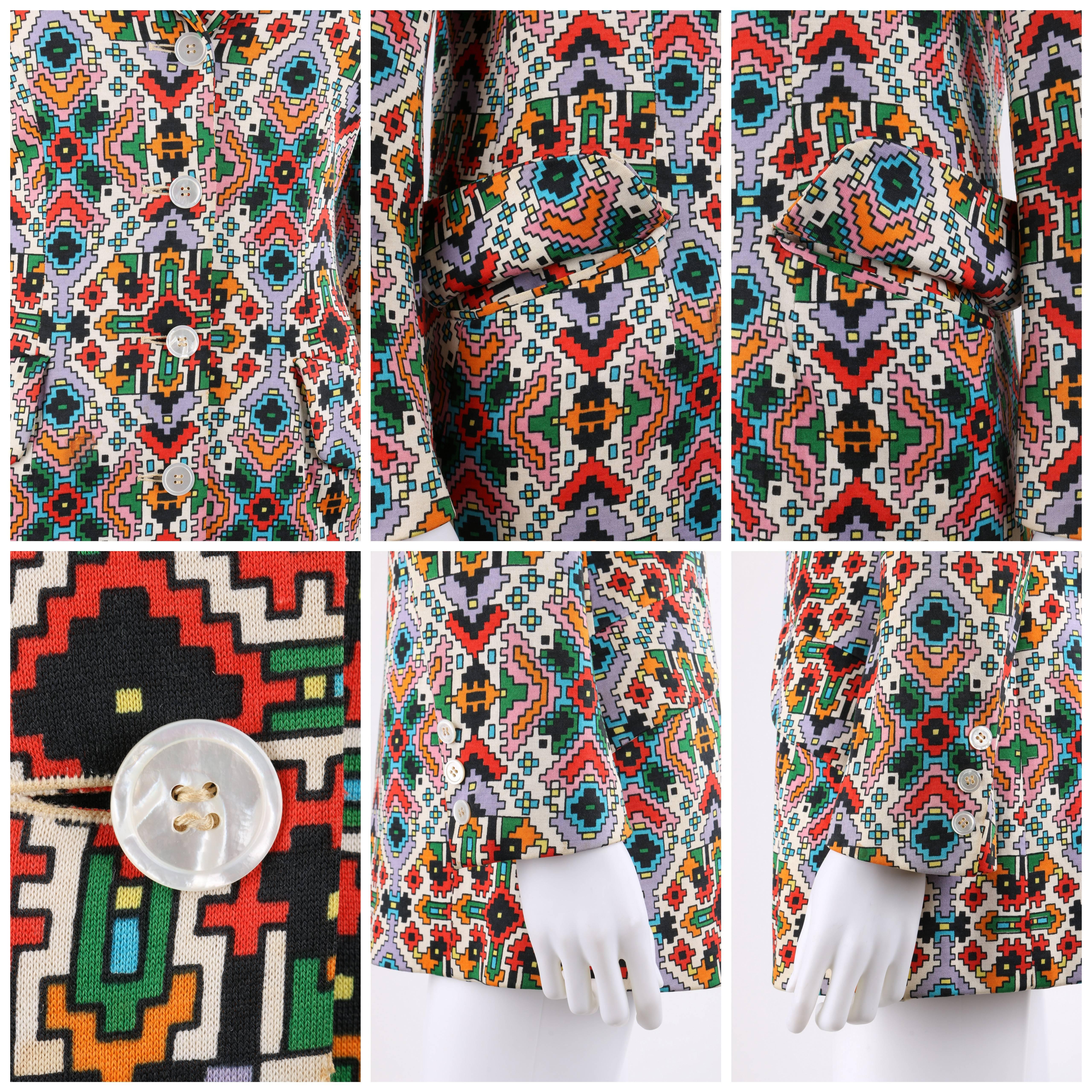 BEENE BAZAAR by GEOFFREY BEENE c.1970's Multicolor Geometric Print Blazer Jacket 2