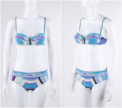 EMILIO PUCCI c.1960's Blue Signature Print Two Piece Bikini Bathing Swimsuit