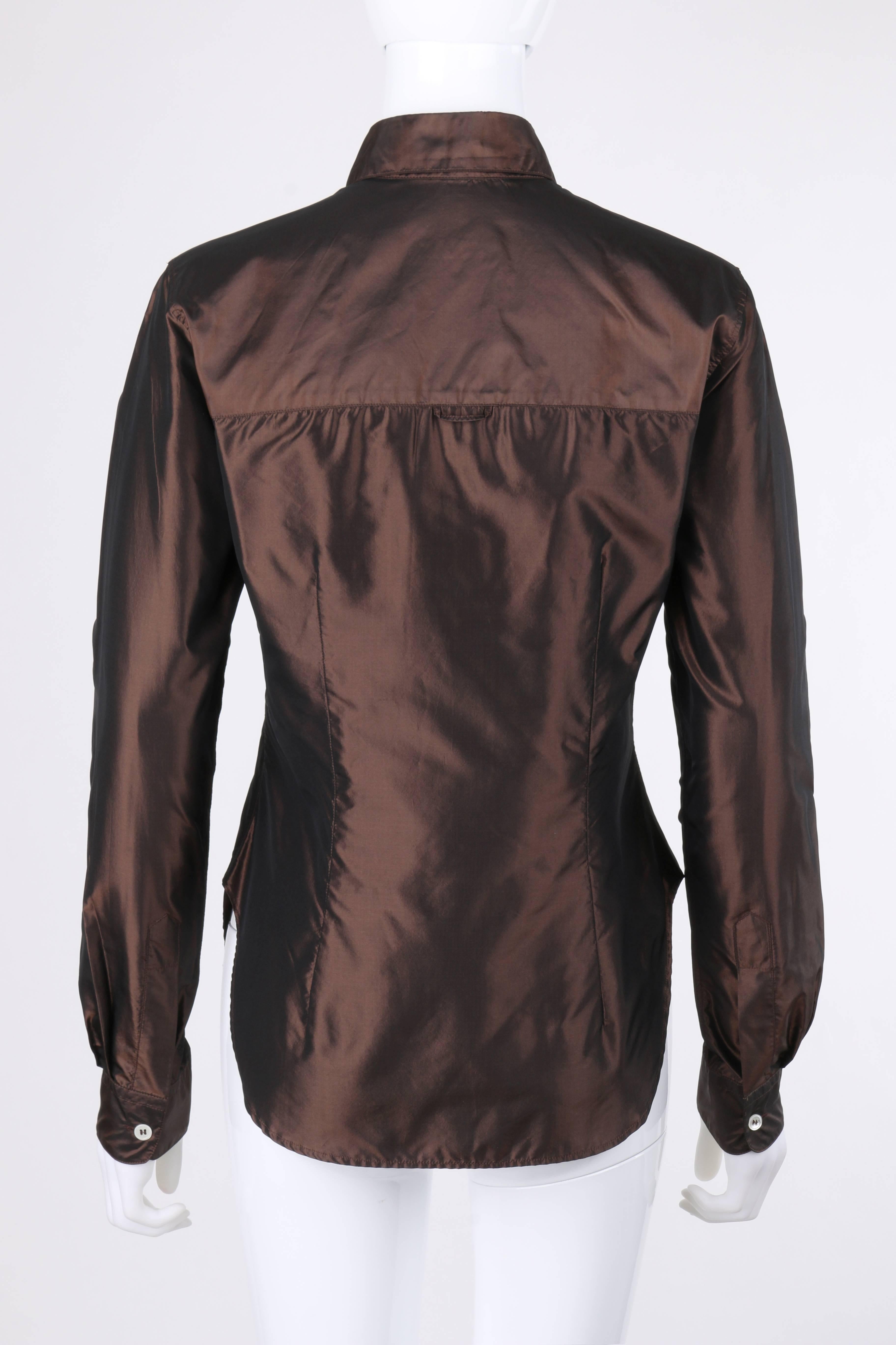 Chemise boutonnée en soie irisée marron « La Poupee » ALEXANDER McQUEEN S/S 1997 Pour femmes en vente