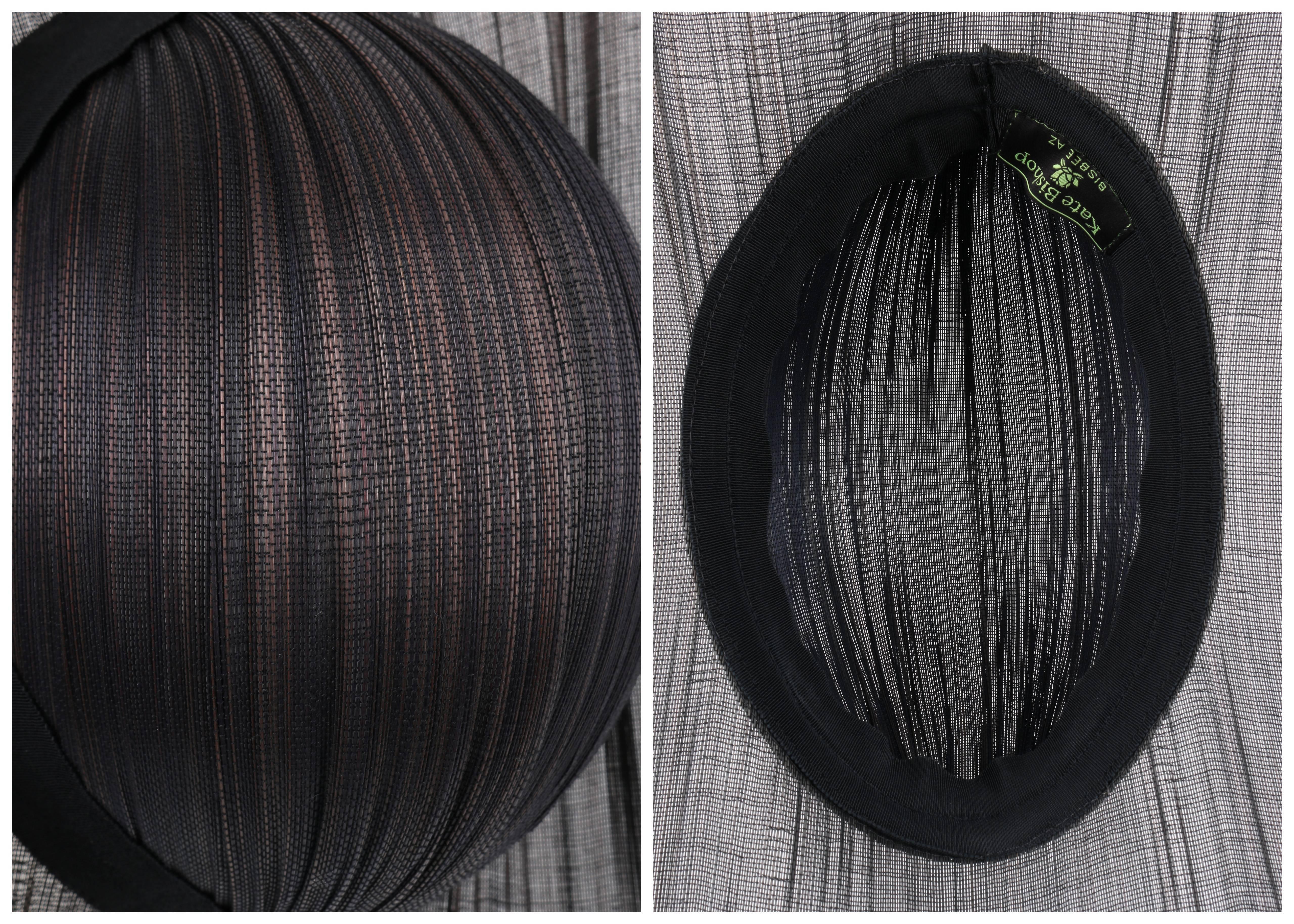 Couture KATE BISHOP Black Semi-sheer Grasscloth Square Brimmed Sculptural Hat 2