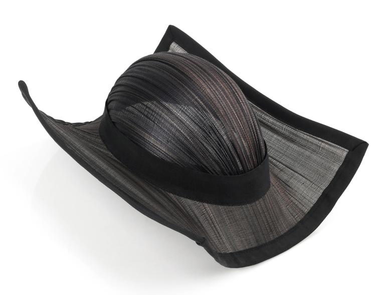 KATE BISHOP Petaluma CA Pleasted Semi Sheer Black Wide Brim Hat OS Craft Show Artist Kate Bishop Makes Elegantly Eccentric Hats main image 4