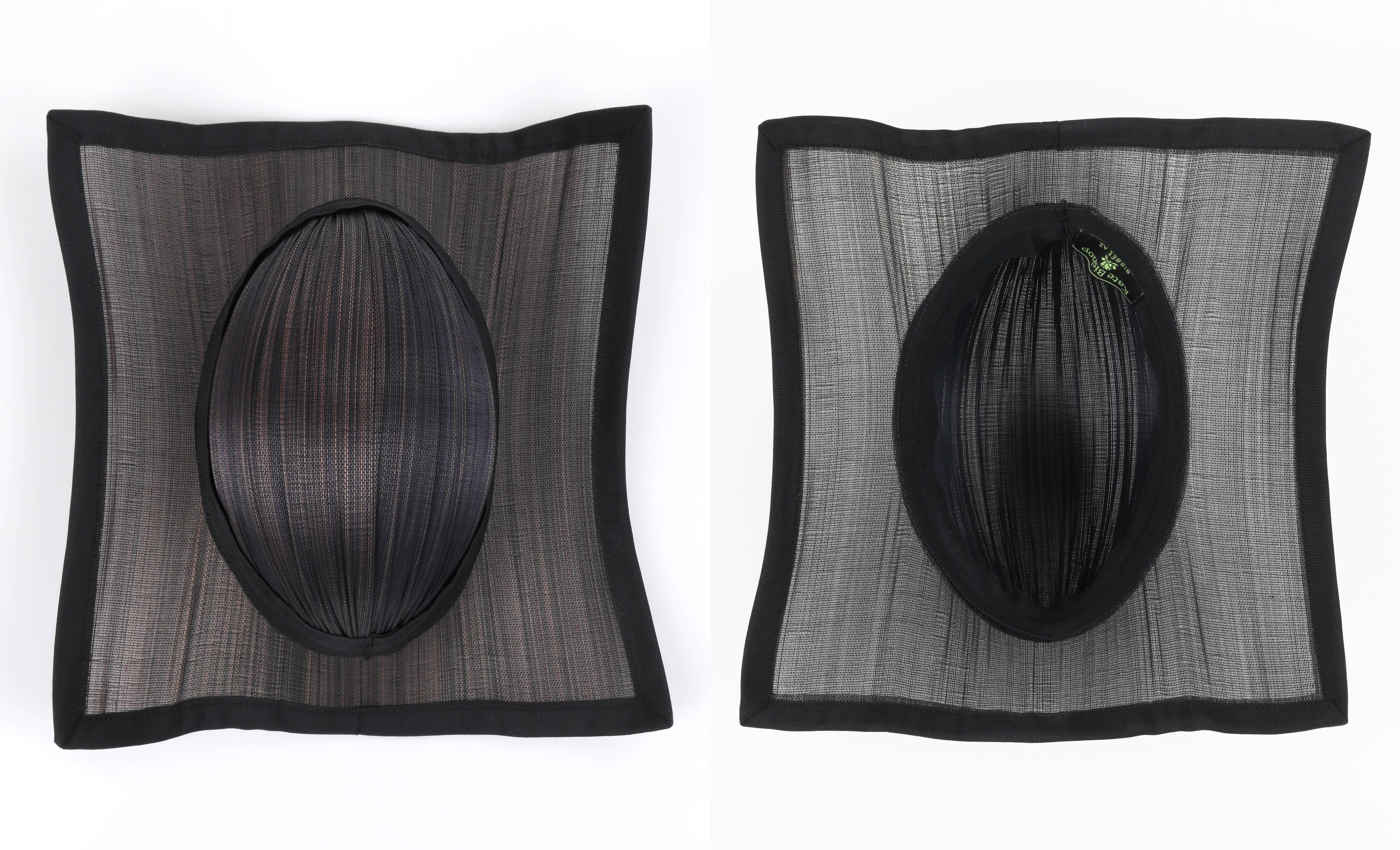 Women's Couture KATE BISHOP Black Semi-sheer Grasscloth Square Brimmed Sculptural Hat