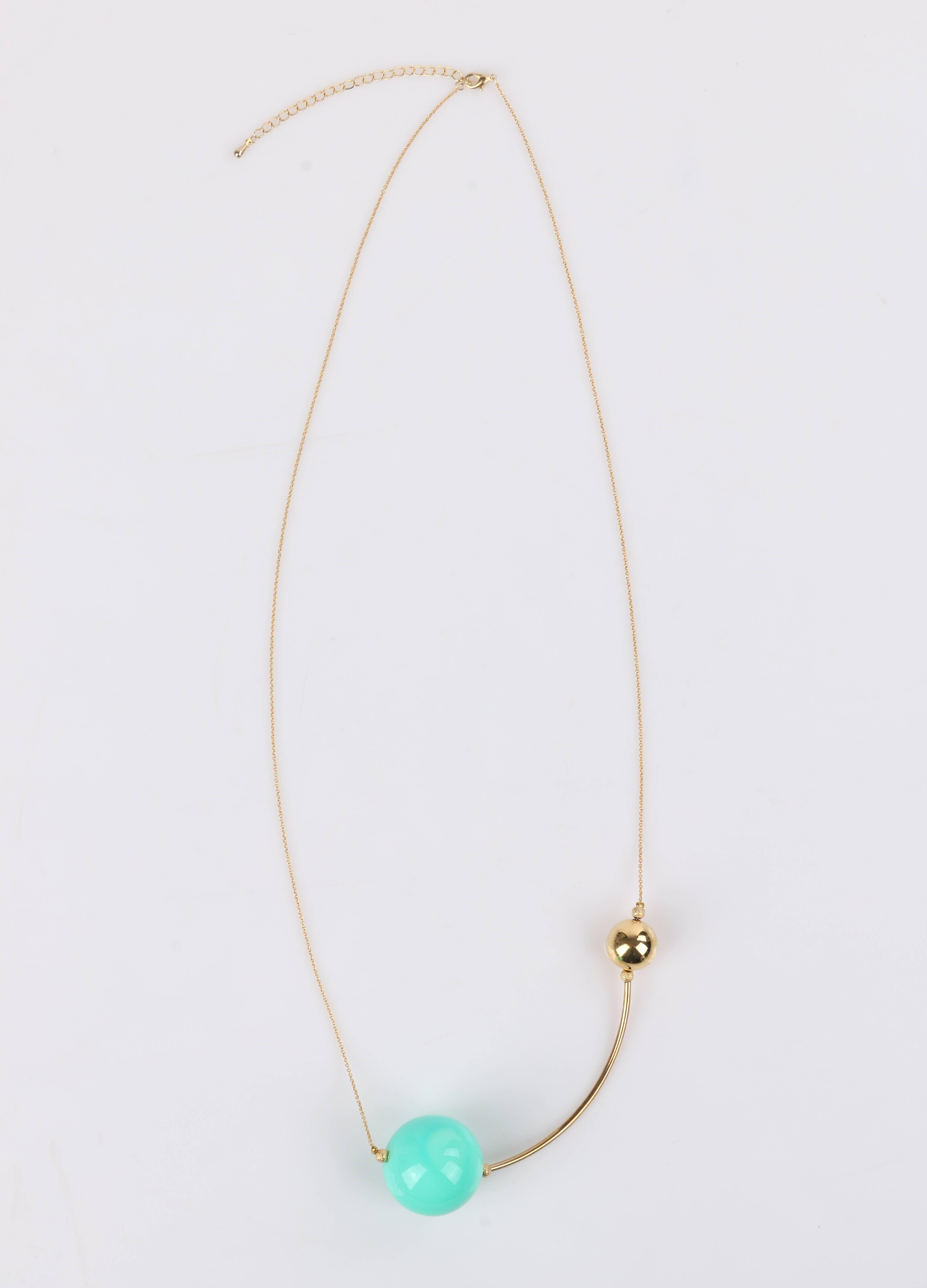 VERSACE c.1980's UGO CORREANI Gold & Teal Modernist Sphere Pendant Necklace NOS 1