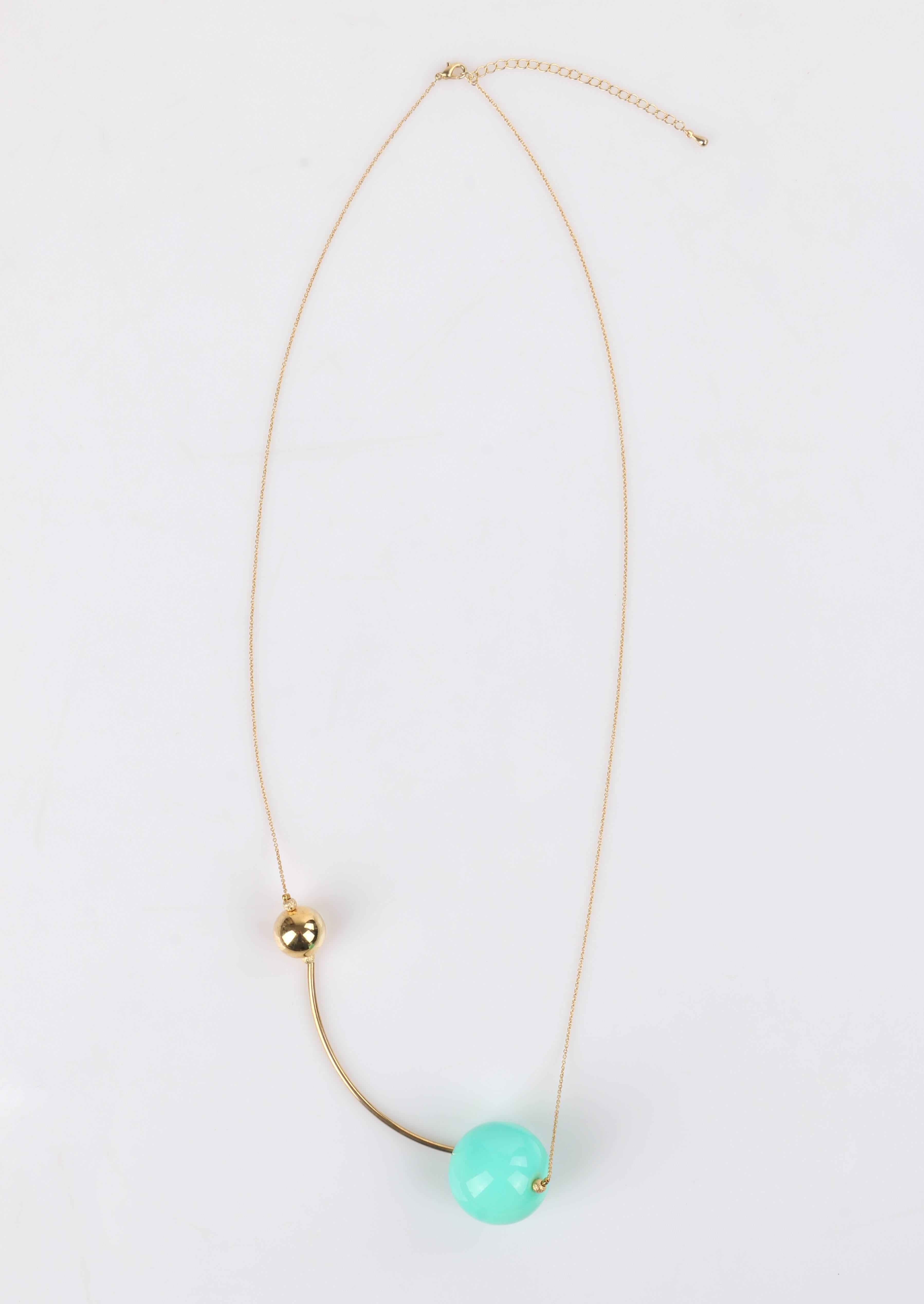 Women's VERSACE c.1980's UGO CORREANI Gold & Teal Modernist Sphere Pendant Necklace NOS
